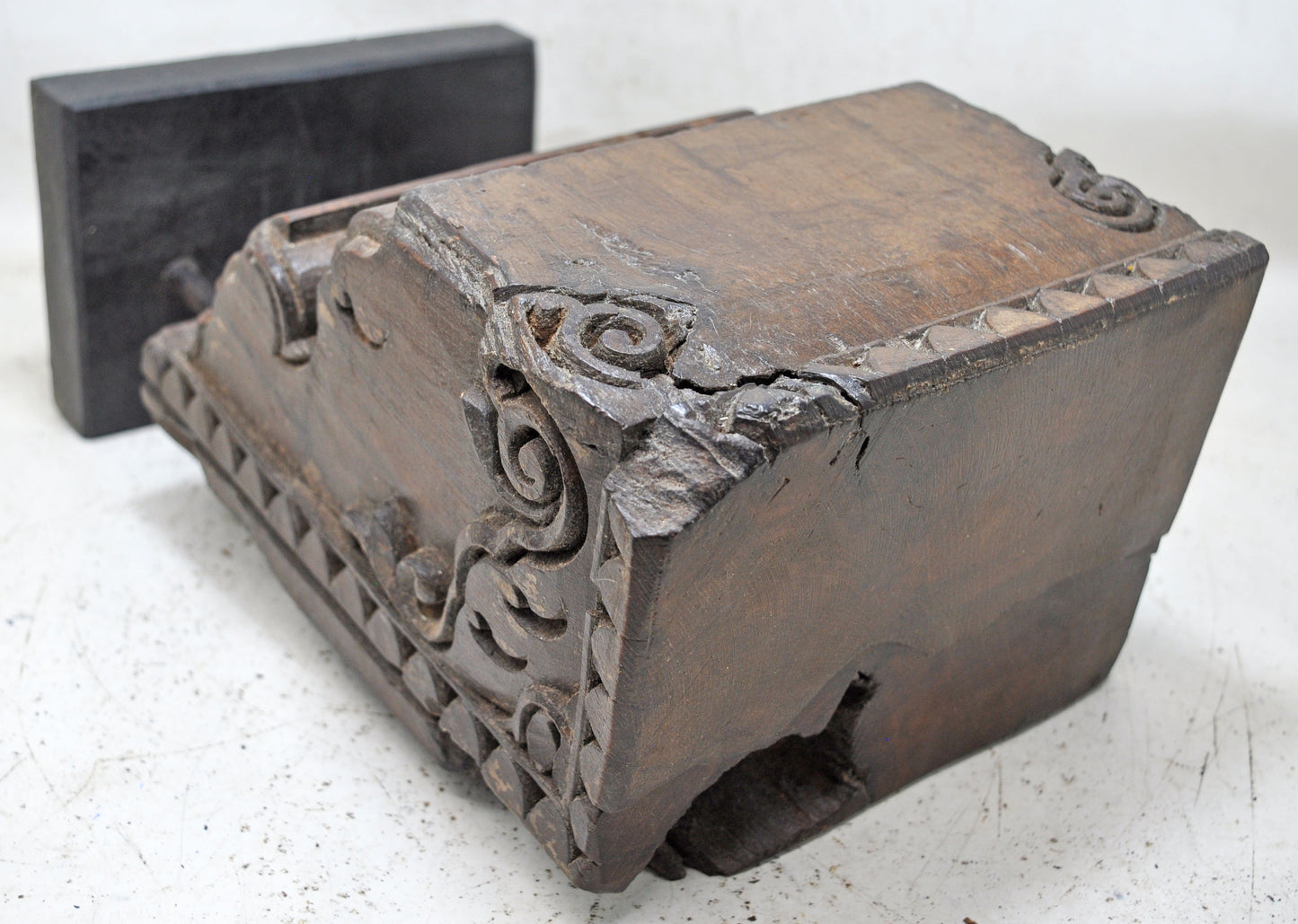 Antique Wooden Heavy Architectural Bracket on Stand Original Old Hand Carved