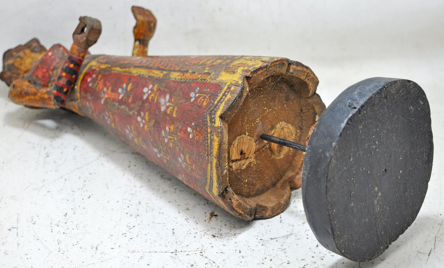 Antique Wooden Large Goddess Gangaur Statue Figurine Original Old Fine Carved Painted