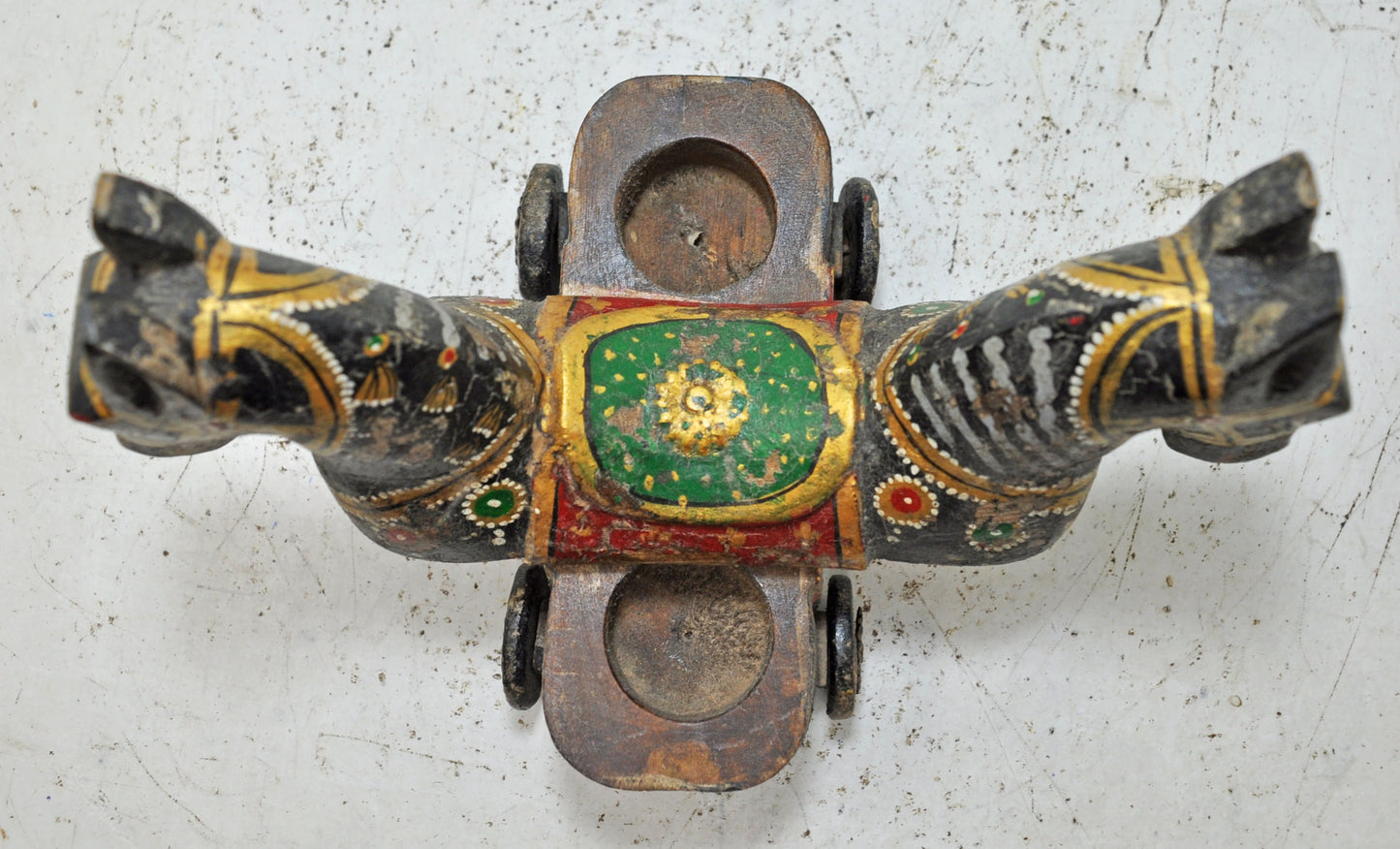 Hand Carved Wooden Horse on Wheels Figurine Spice Box Fine Hand Painted