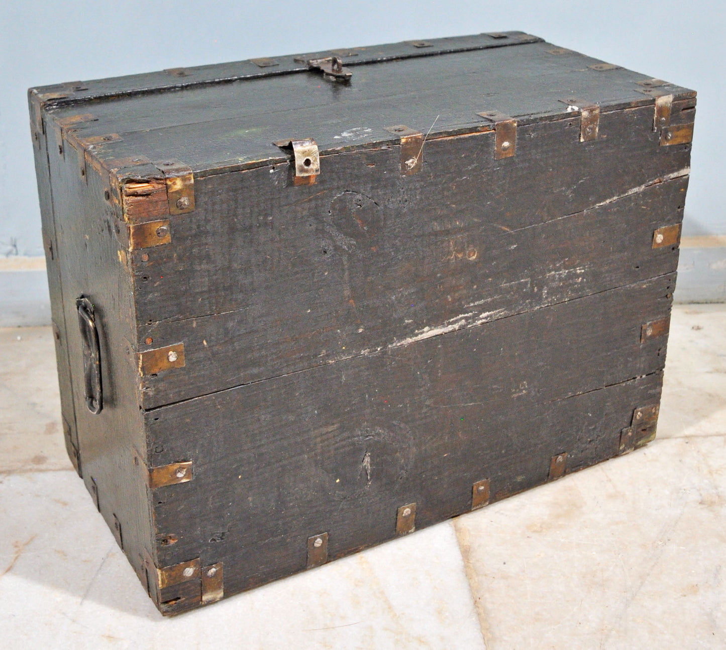 Antique Wooden Large Merchants Cash Money Box Original Old Hand Crafted Brass