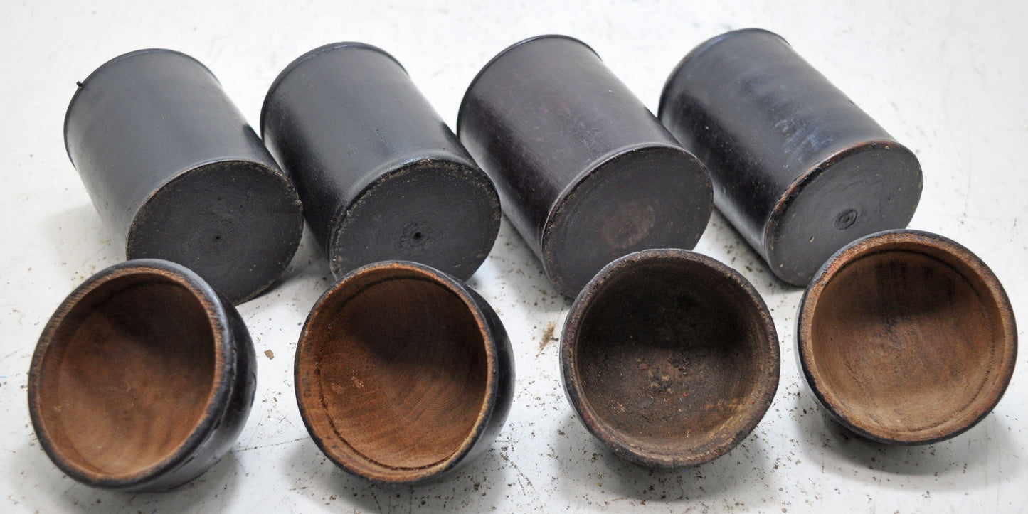 Vintage Lot of 4 Wooden Round Candy Boxes Original Old Black Lacquer Painted