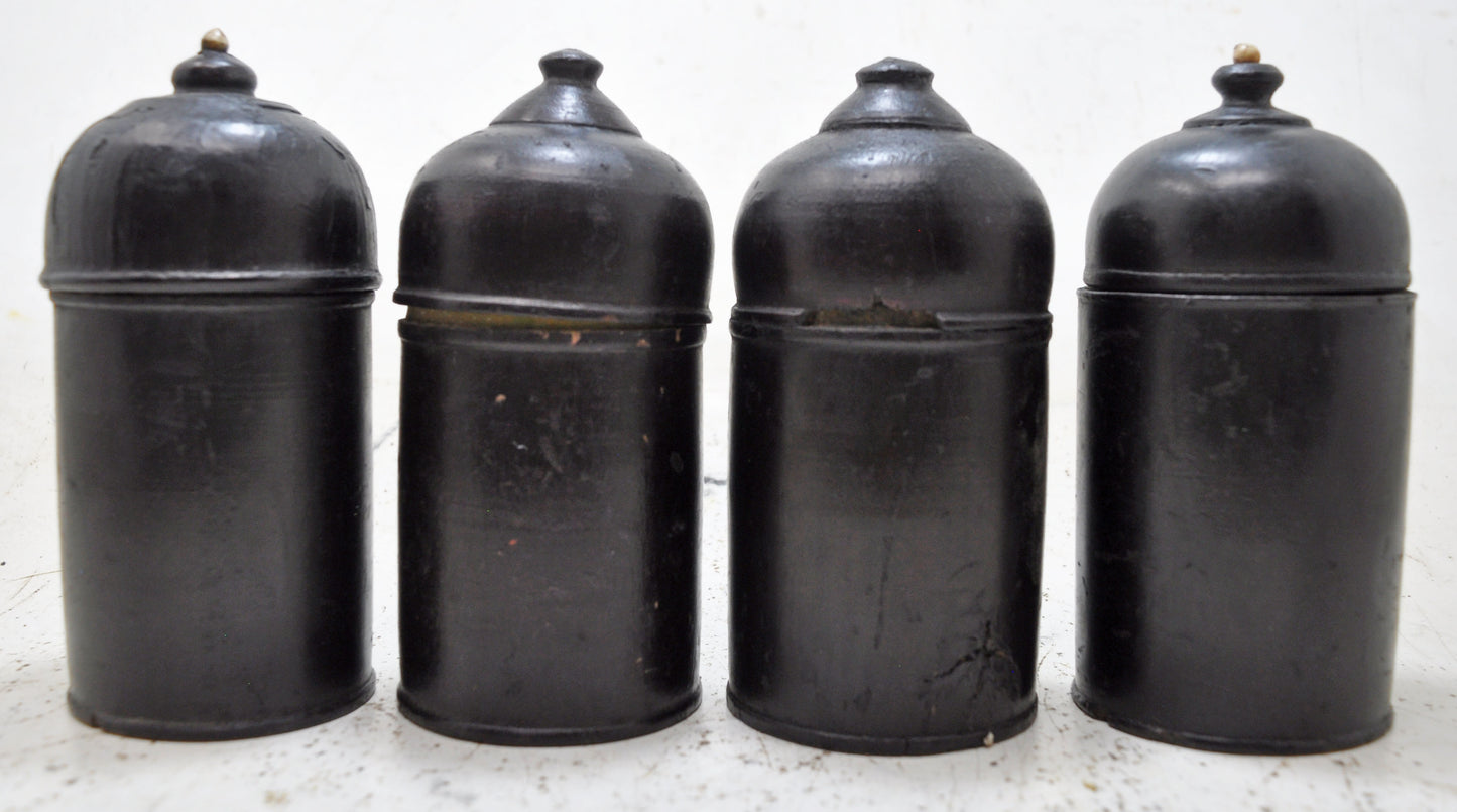 Vintage Lot of 4 Wooden Round Candy Boxes Original Old Black Lacquer Painted