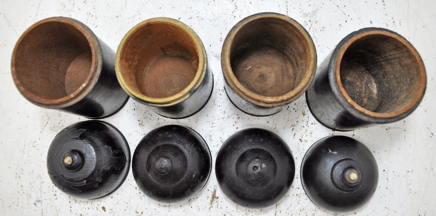 Vintage Lot of 4 Wooden Round Candy Boxes Original Old Black Lacquer Painted