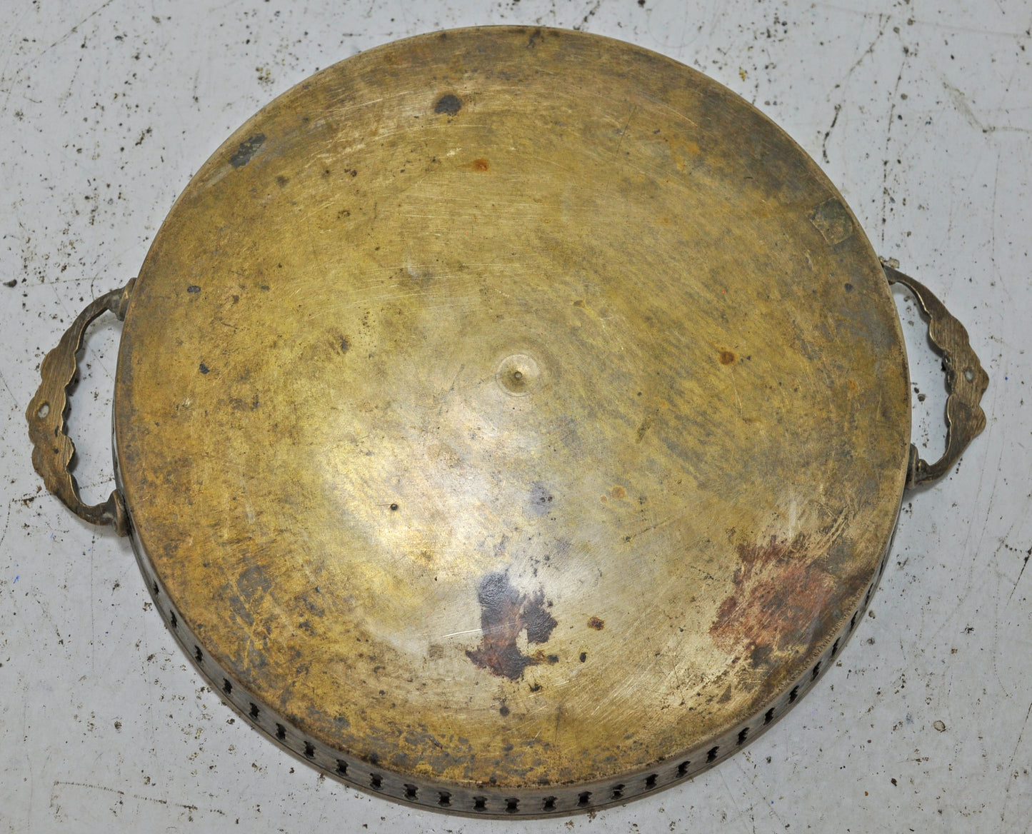Antique Brass Round Decorative Tray Original Old Very Fine Engraved Painted