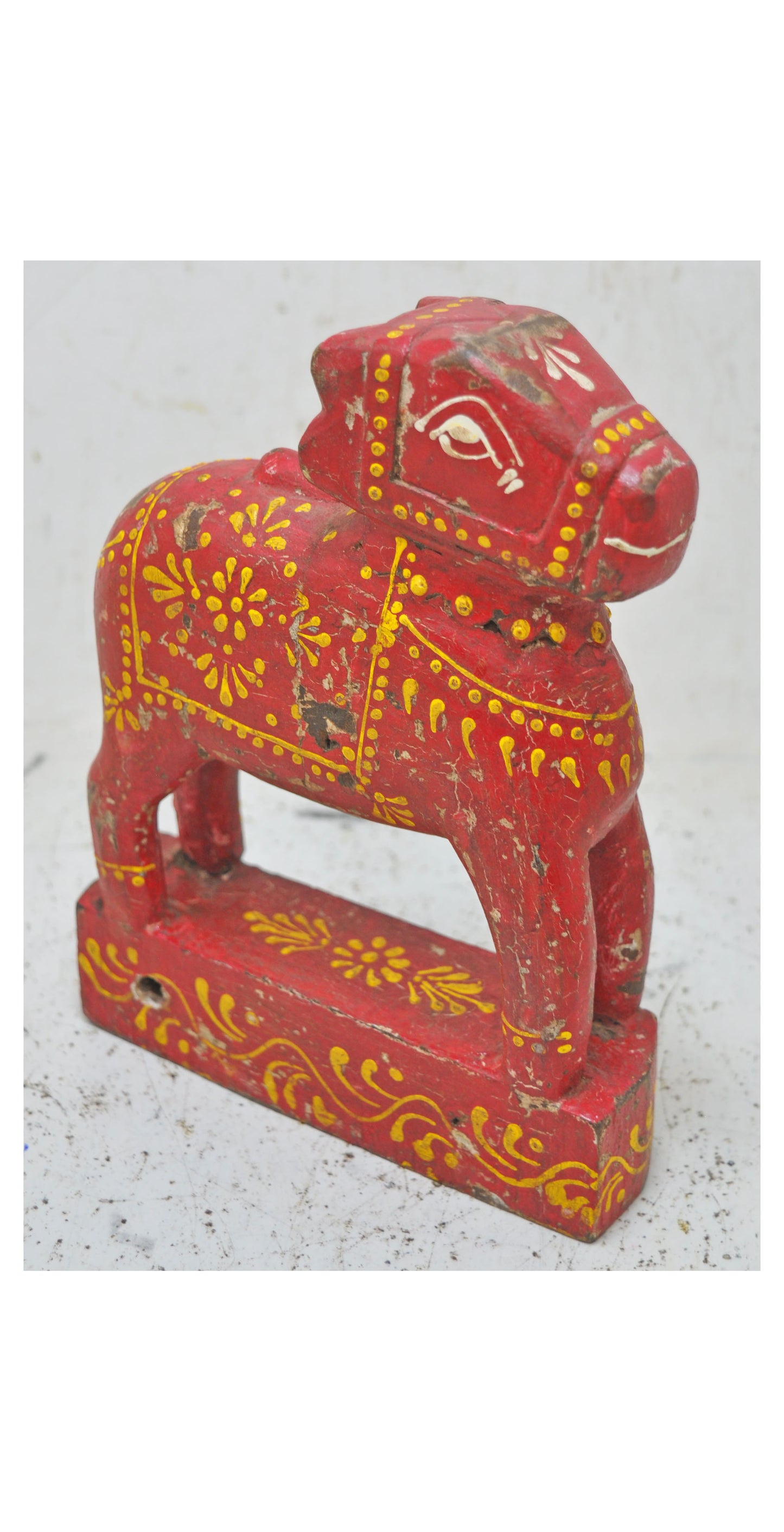Antique Wooden Holy Cow Nandi Figurine Original Old Hand Carved Painted