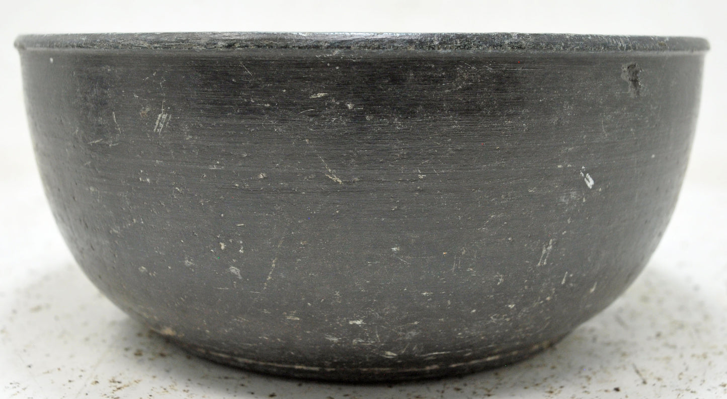 Antique Fine Large Black Stone Round Curry Bowl Original Old Fine Hand Carved
