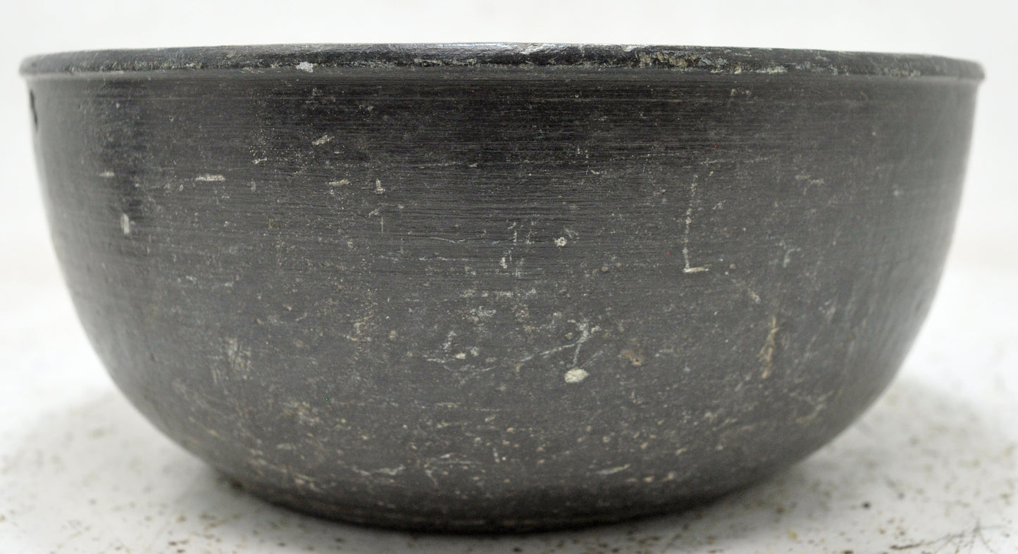 Antique Fine Large Black Stone Round Curry Bowl Original Old Fine Hand Carved