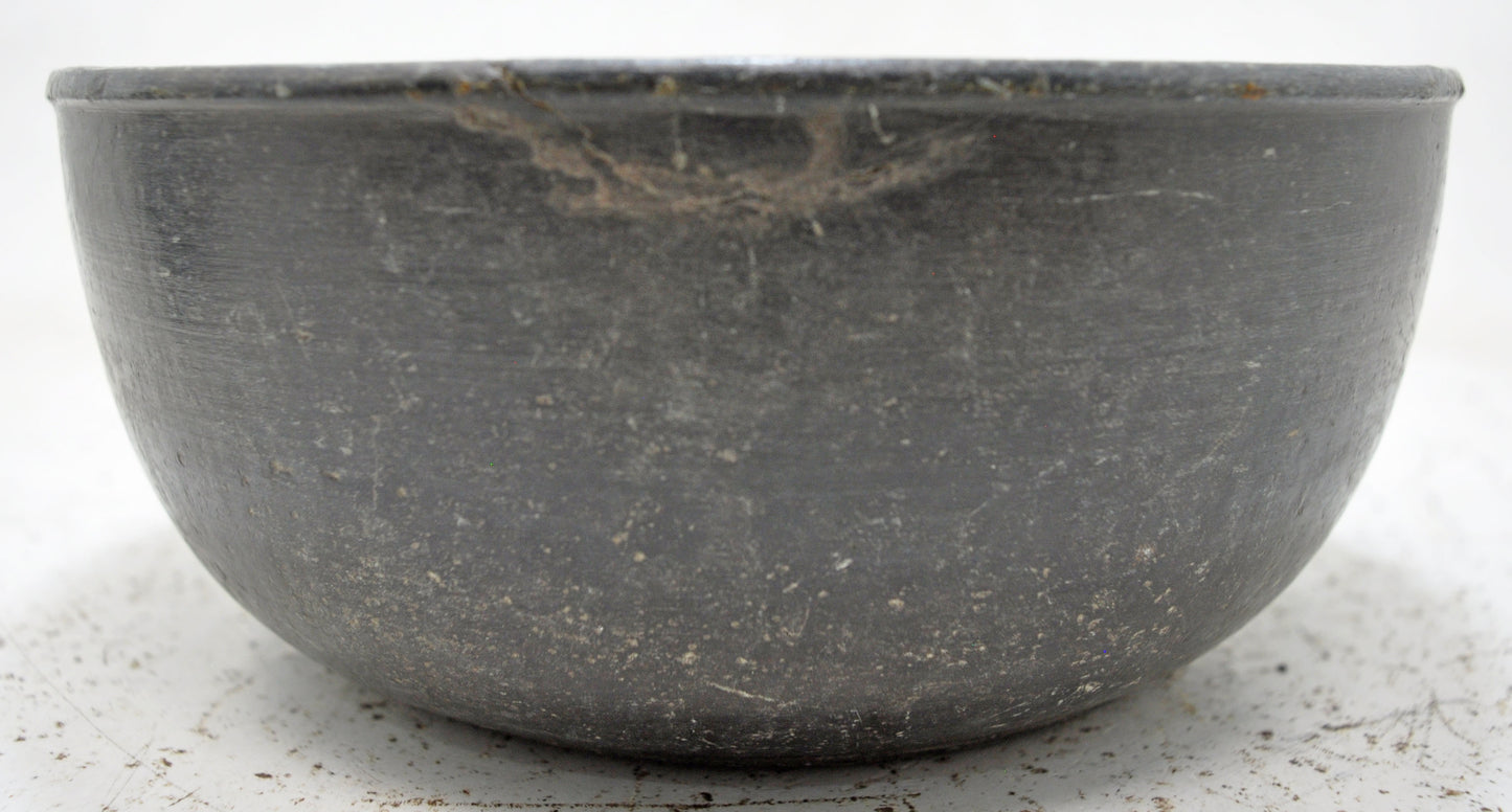 Antique Fine Large Black Stone Round Curry Bowl Original Old Fine Hand Carved