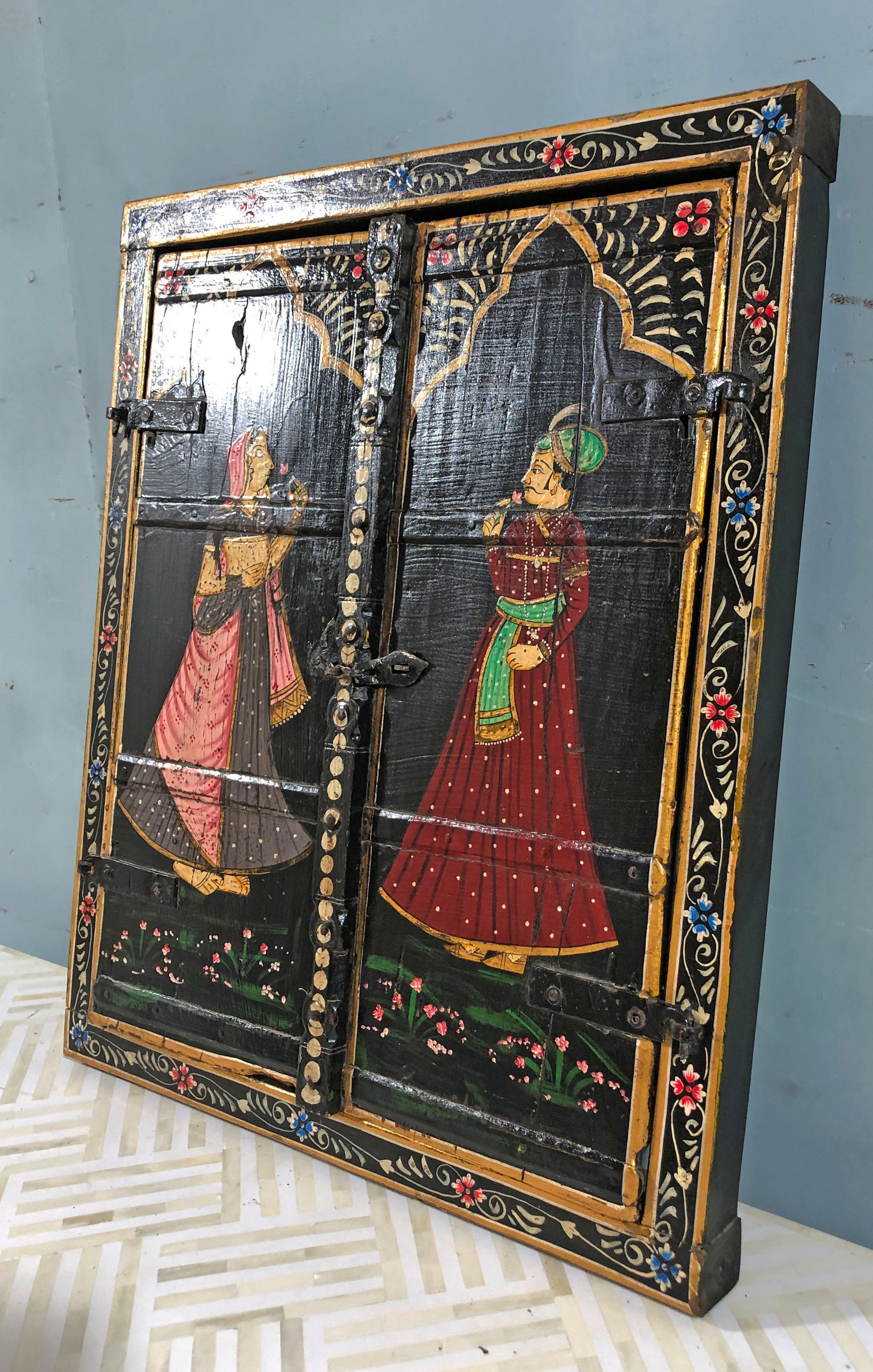 Antique Wooden Large Wall Décor Window Panel Original Old Fine New Hand Painted