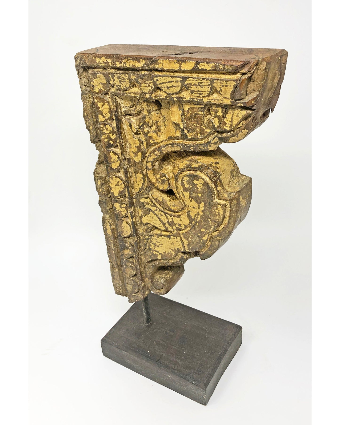 Antique Wooden Carving Bracket Panel on Stand Original Old Fine Hand Carved Polychrome