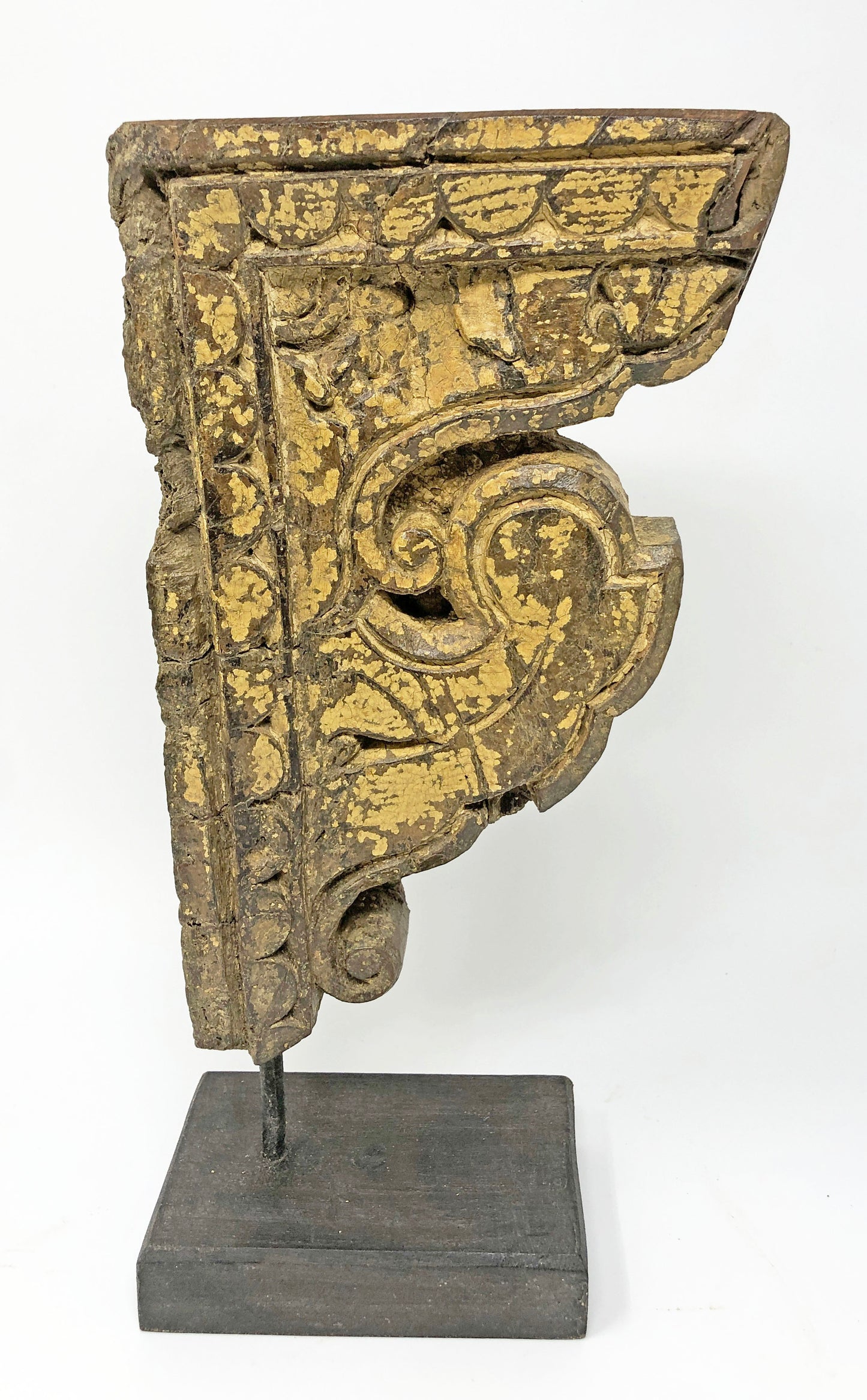 Antique Wooden Carving Bracket Panel on Stand Original Old Fine Hand Carved Polychrome