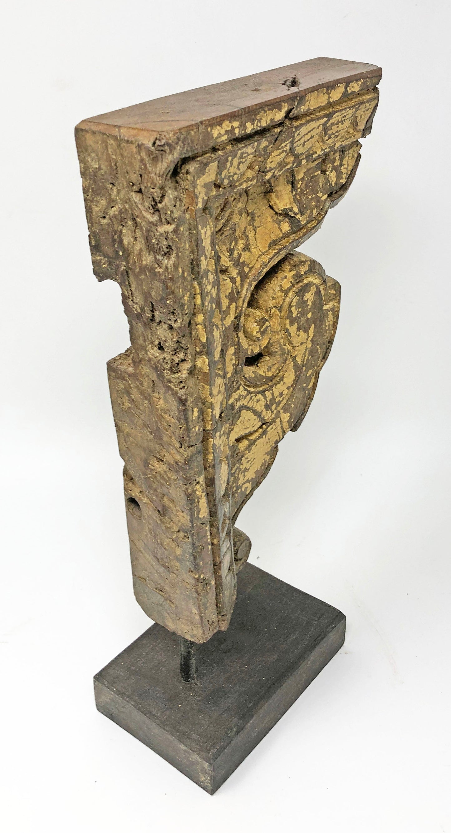 Antique Wooden Carving Bracket Panel on Stand Original Old Fine Hand Carved Polychrome