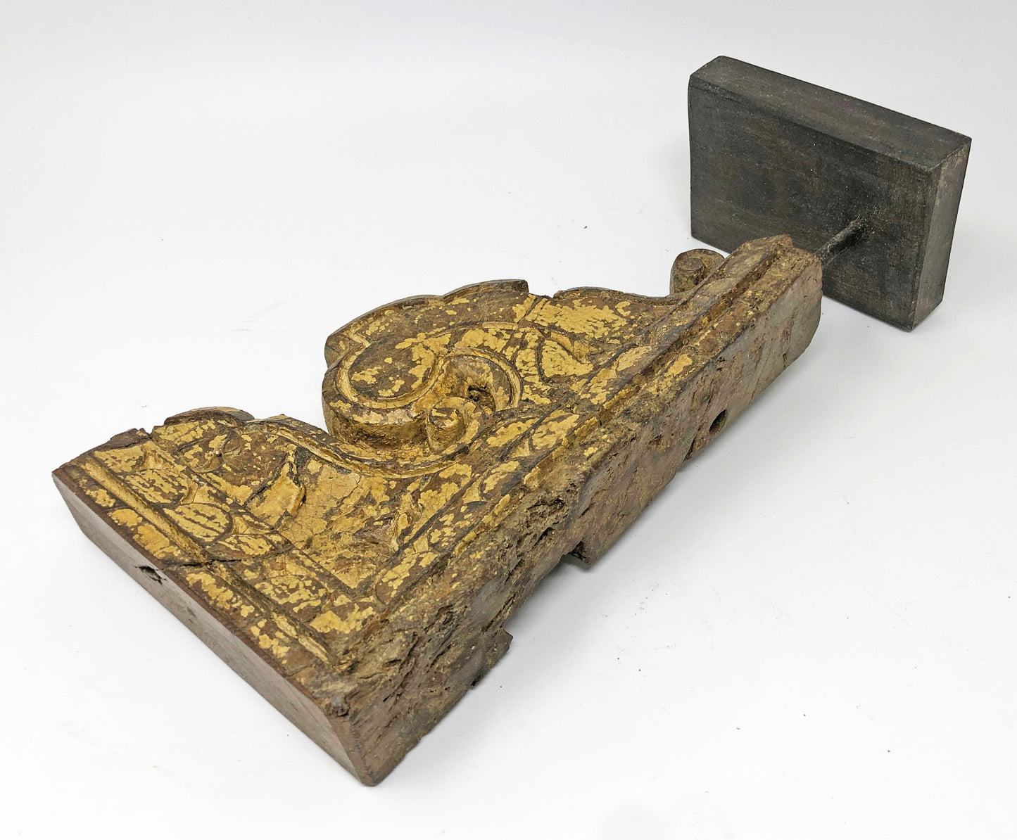 Antique Wooden Carving Bracket Panel on Stand Original Old Fine Hand Carved Polychrome