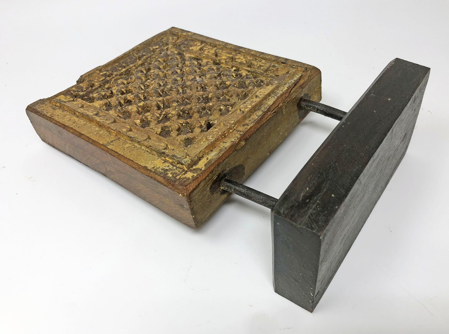 Antique Wooden Fine Carving Panel Plaque on Stand Original Old Fine Hand Carved Polychrome