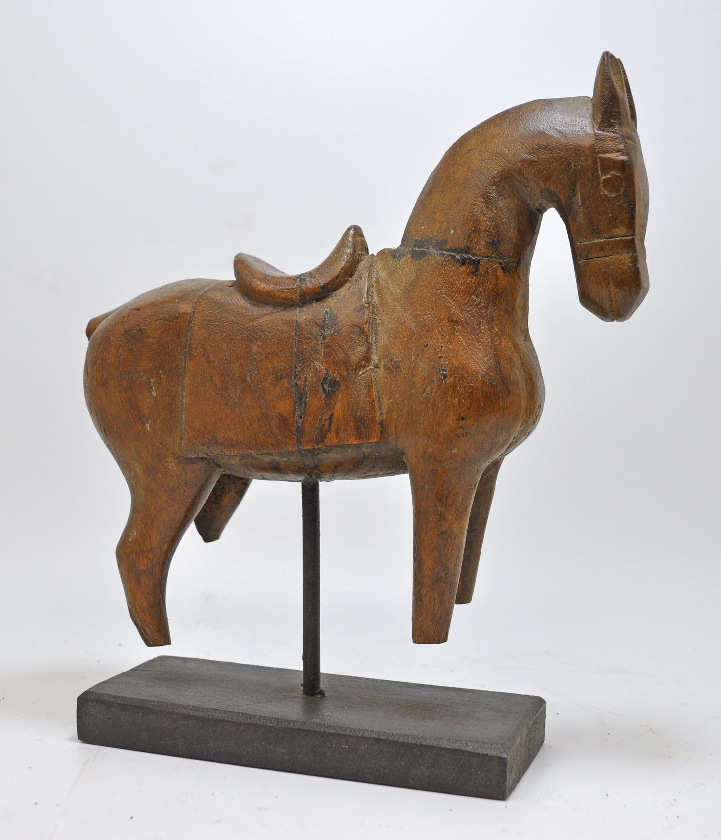Vintage Wooden Horse Figurine on Stand Original Old Hand Carved