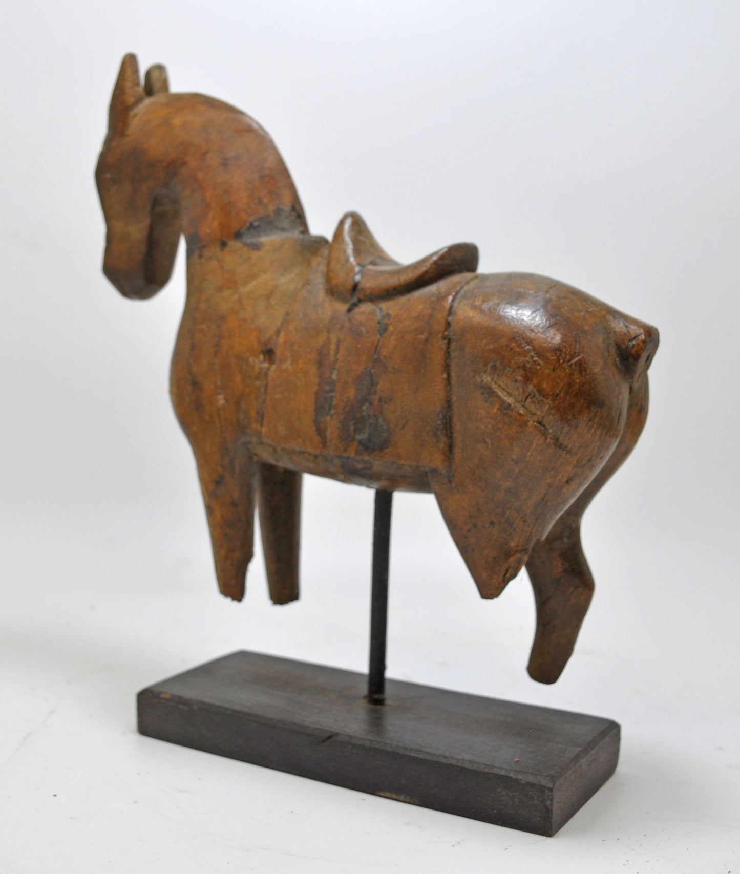 Vintage Wooden Horse Figurine on Stand Original Old Hand Carved