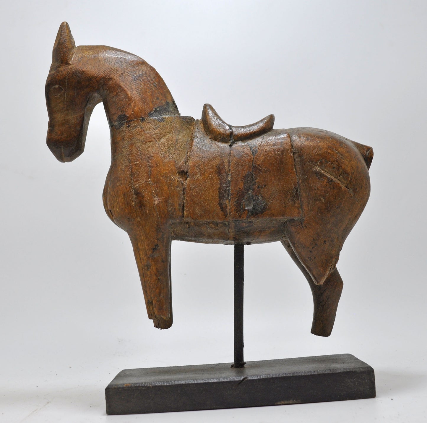 Vintage Wooden Horse Figurine on Stand Original Old Hand Carved