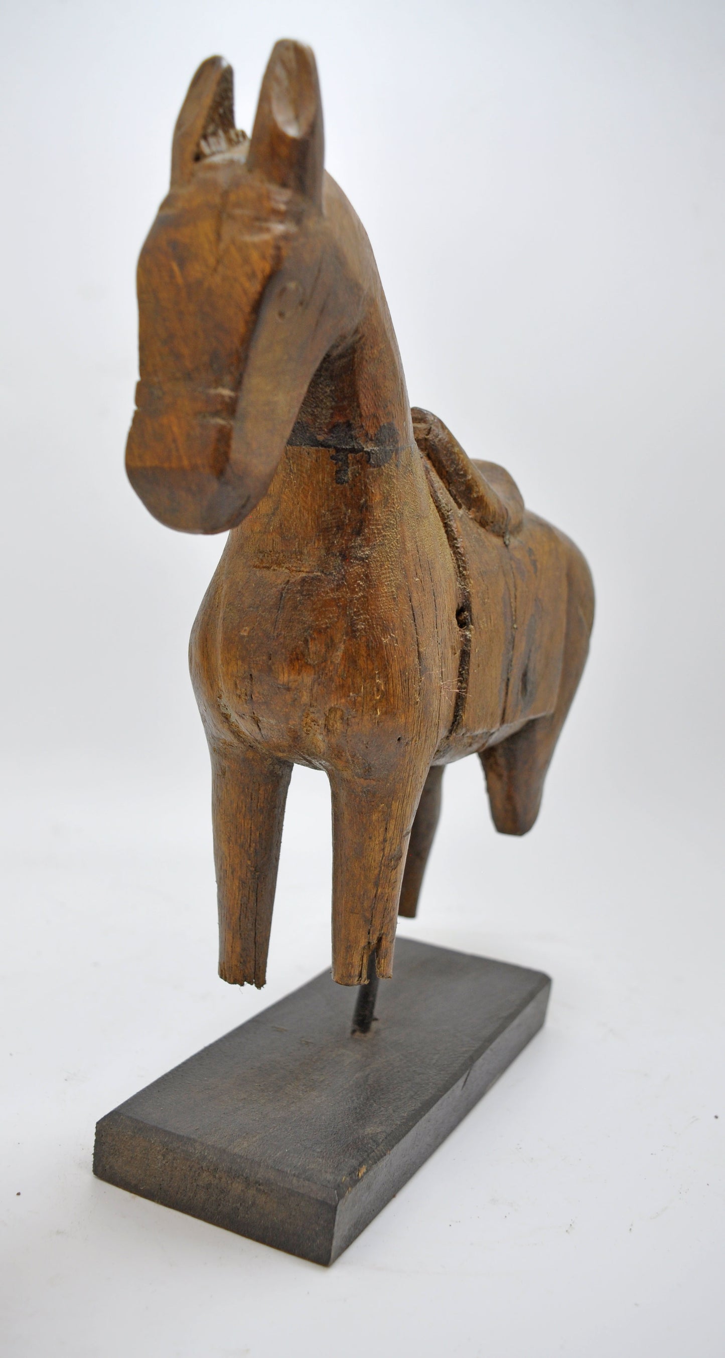 Vintage Wooden Horse Figurine on Stand Original Old Hand Carved