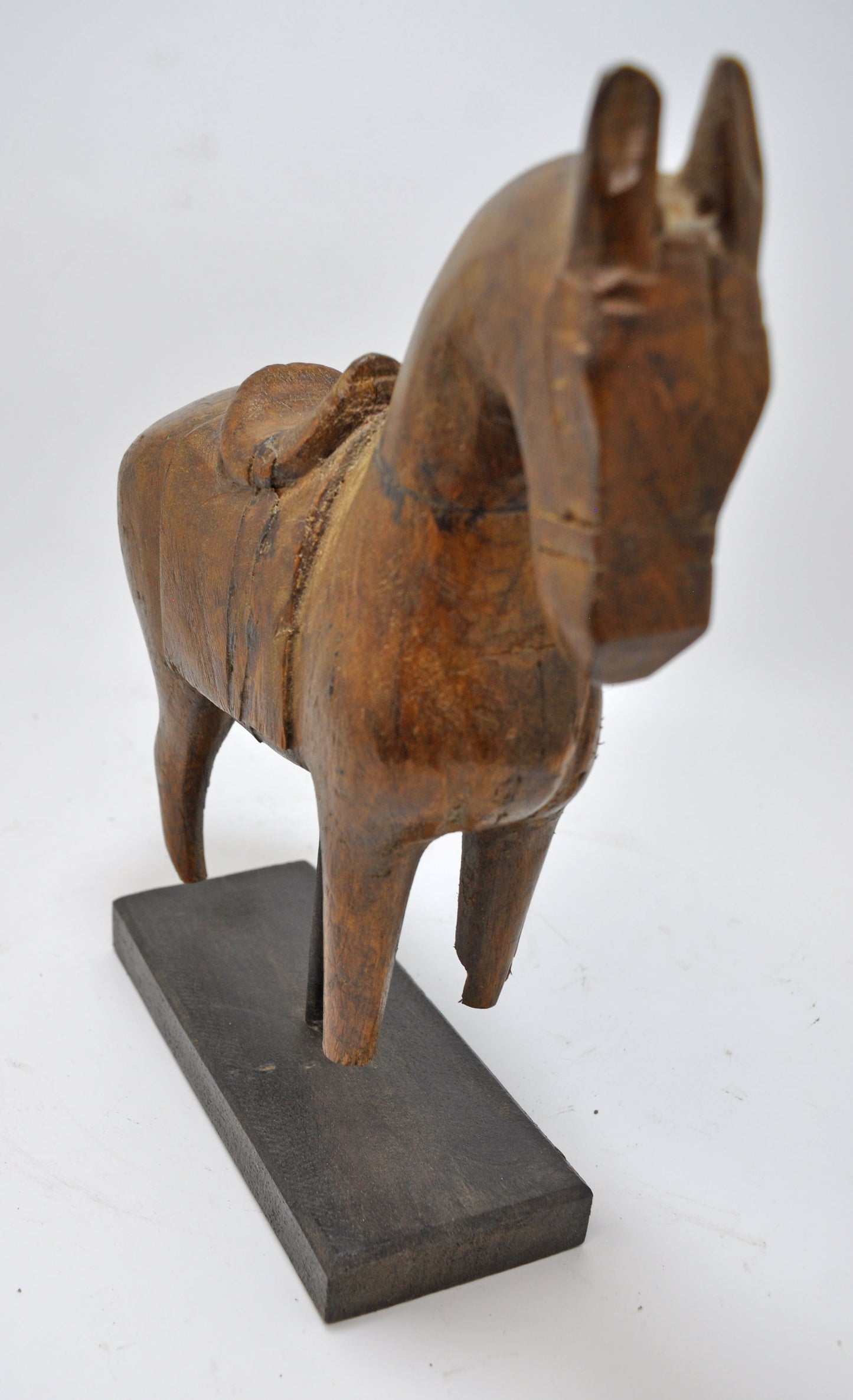 Vintage Wooden Horse Figurine on Stand Original Old Hand Carved