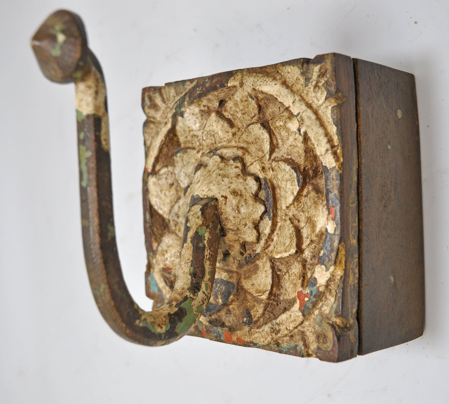 Antique Wooden Wall Hanging 1 Hook Hanger Original Old Hand Carved