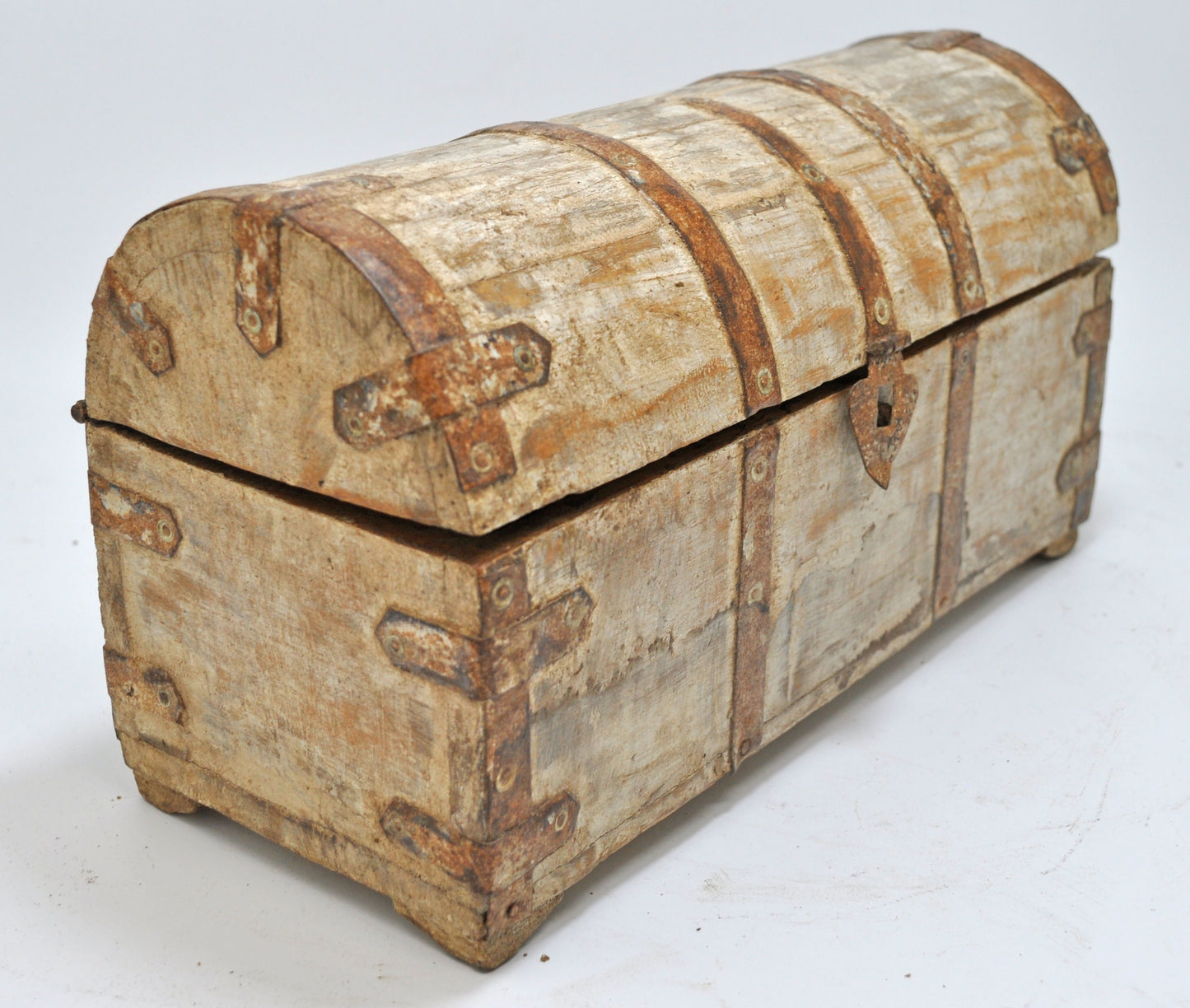 Vintage Wooden Hand Crafted Half Round Storage Box Original Old Hand Crafted