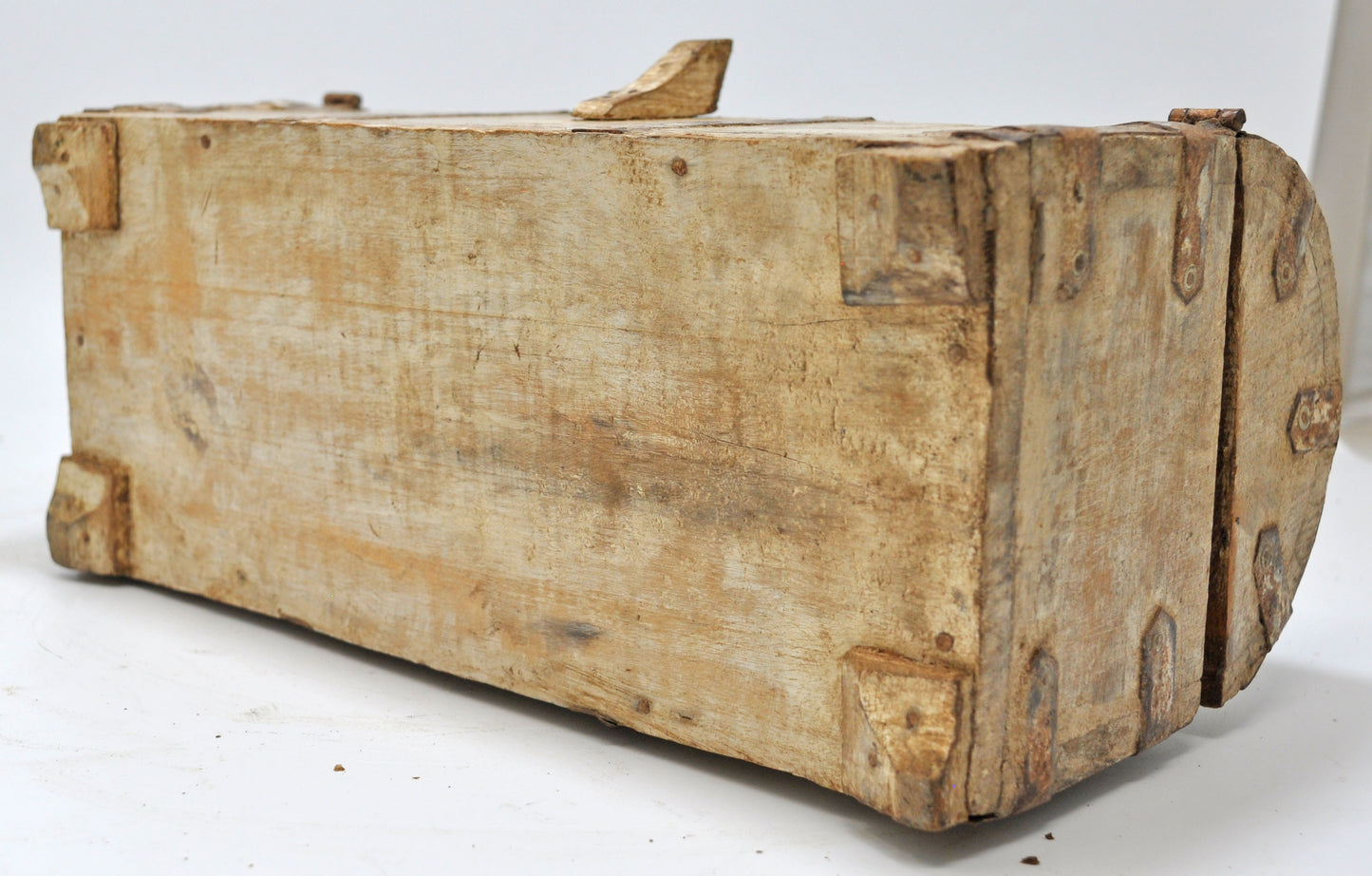 Vintage Wooden Hand Crafted Half Round Storage Box Original Old Hand Crafted