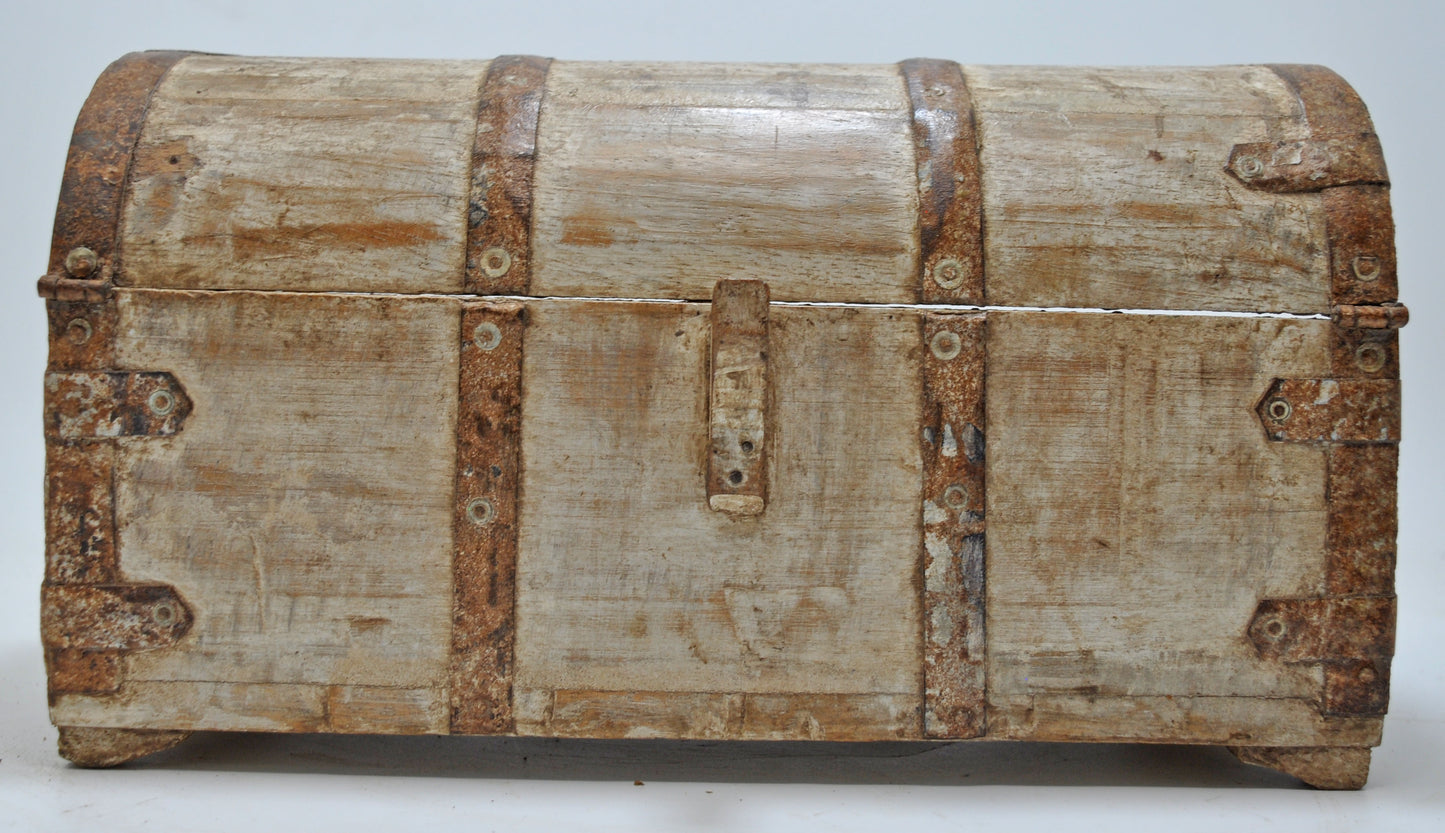 Vintage Wooden Hand Crafted Half Round Storage Box Original Old Hand Crafted