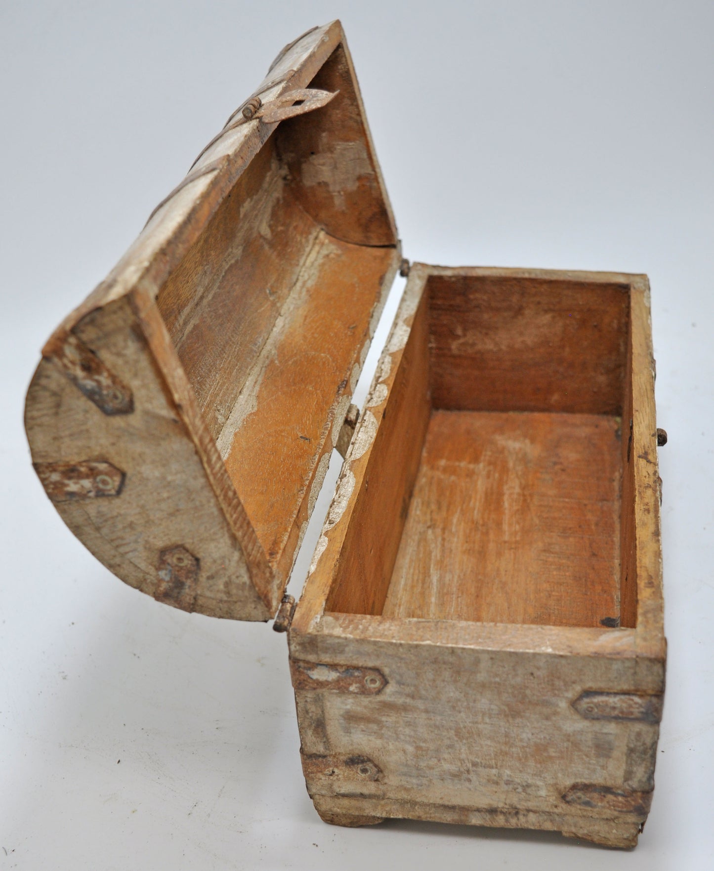 Vintage Wooden Hand Crafted Half Round Storage Box Original Old Hand Crafted