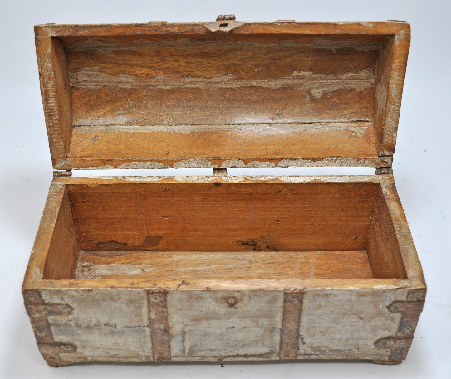 Vintage Wooden Hand Crafted Half Round Storage Box Original Old Hand Crafted