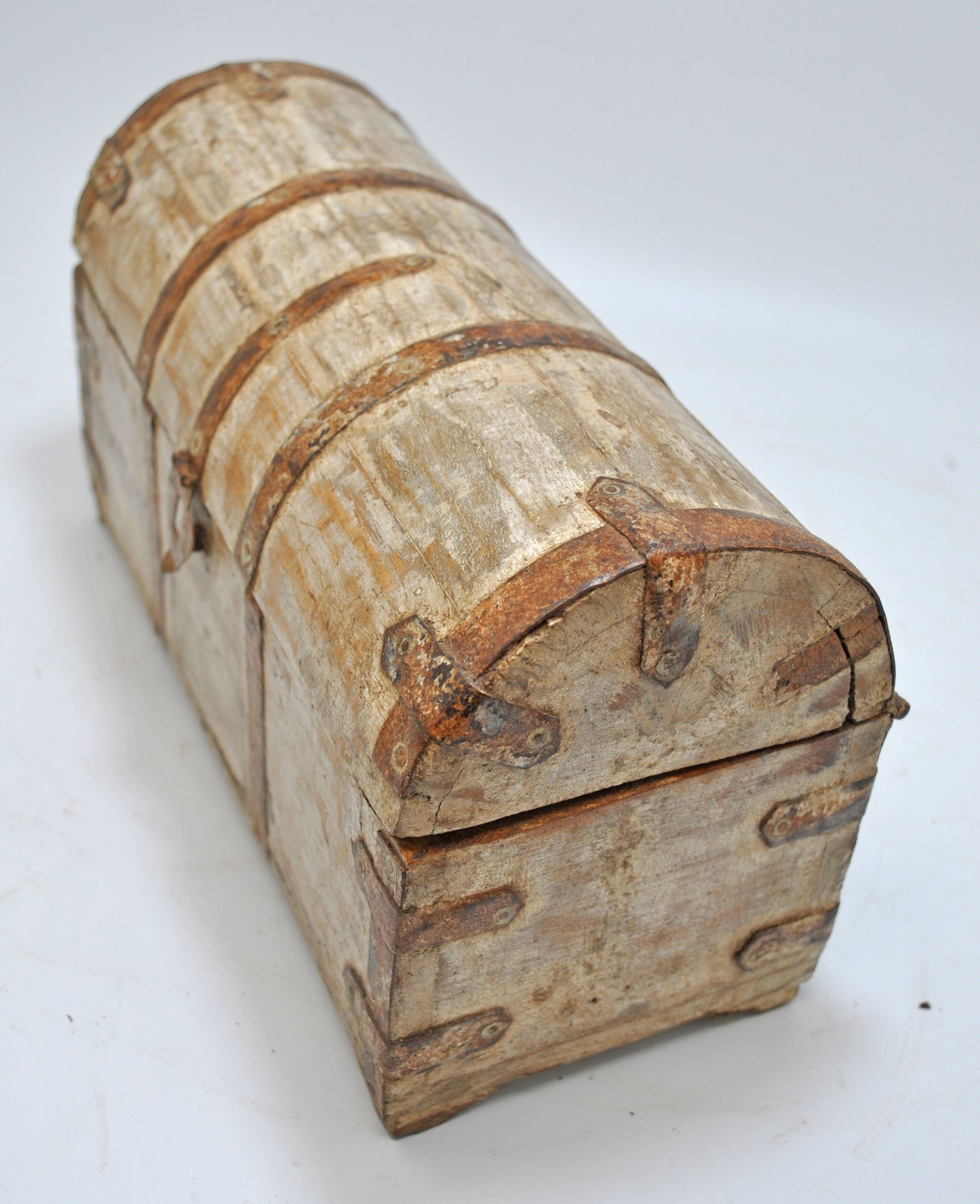 Vintage Wooden Hand Crafted Half Round Storage Box Original Old Hand Crafted