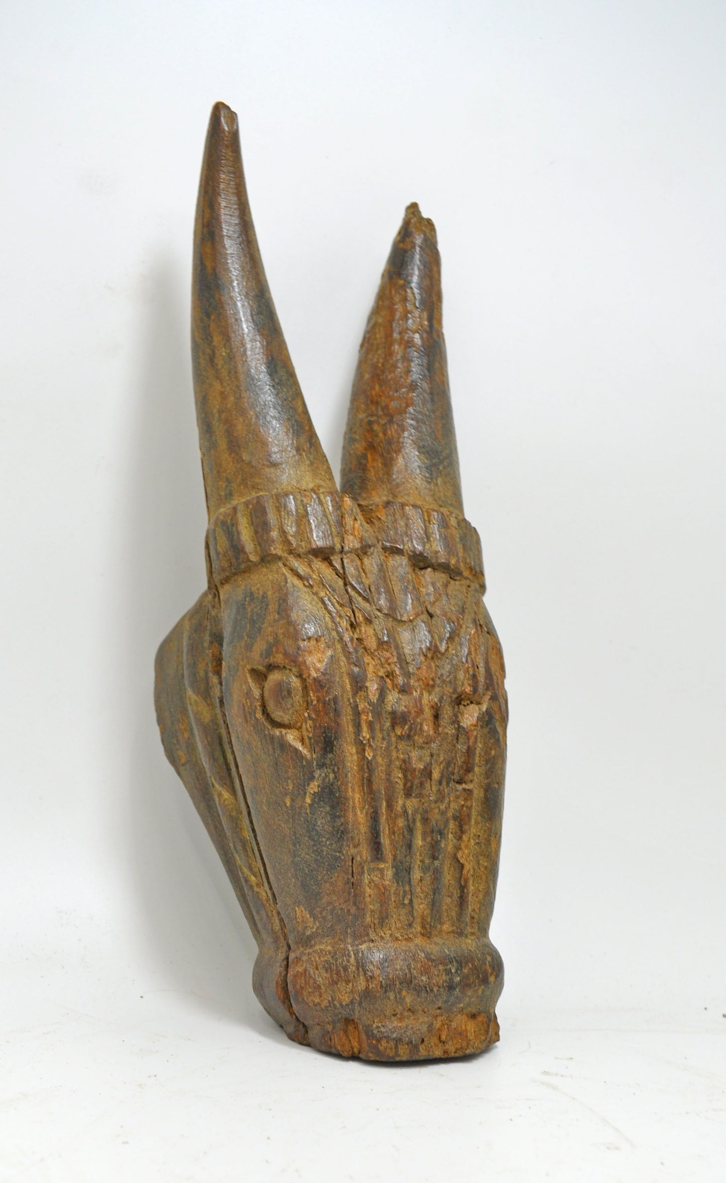 Antique Wooden Wall Hanging Cow Bull Head Bust Figurine Original Old Hand Carved