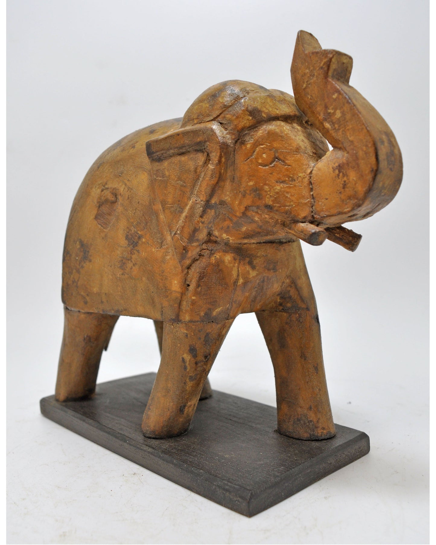 Vintage Wooden Elephant Figurine Original Old Fine Hand Carved