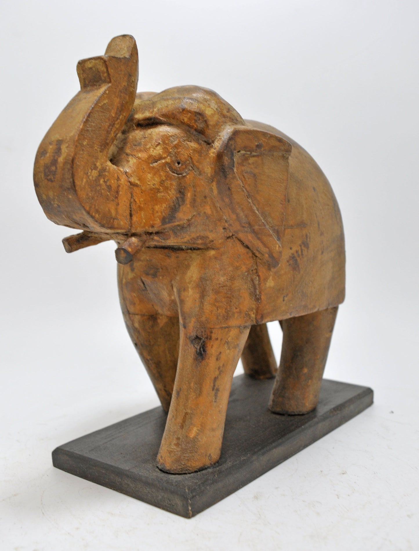 Vintage Wooden Elephant Figurine Original Old Fine Hand Carved