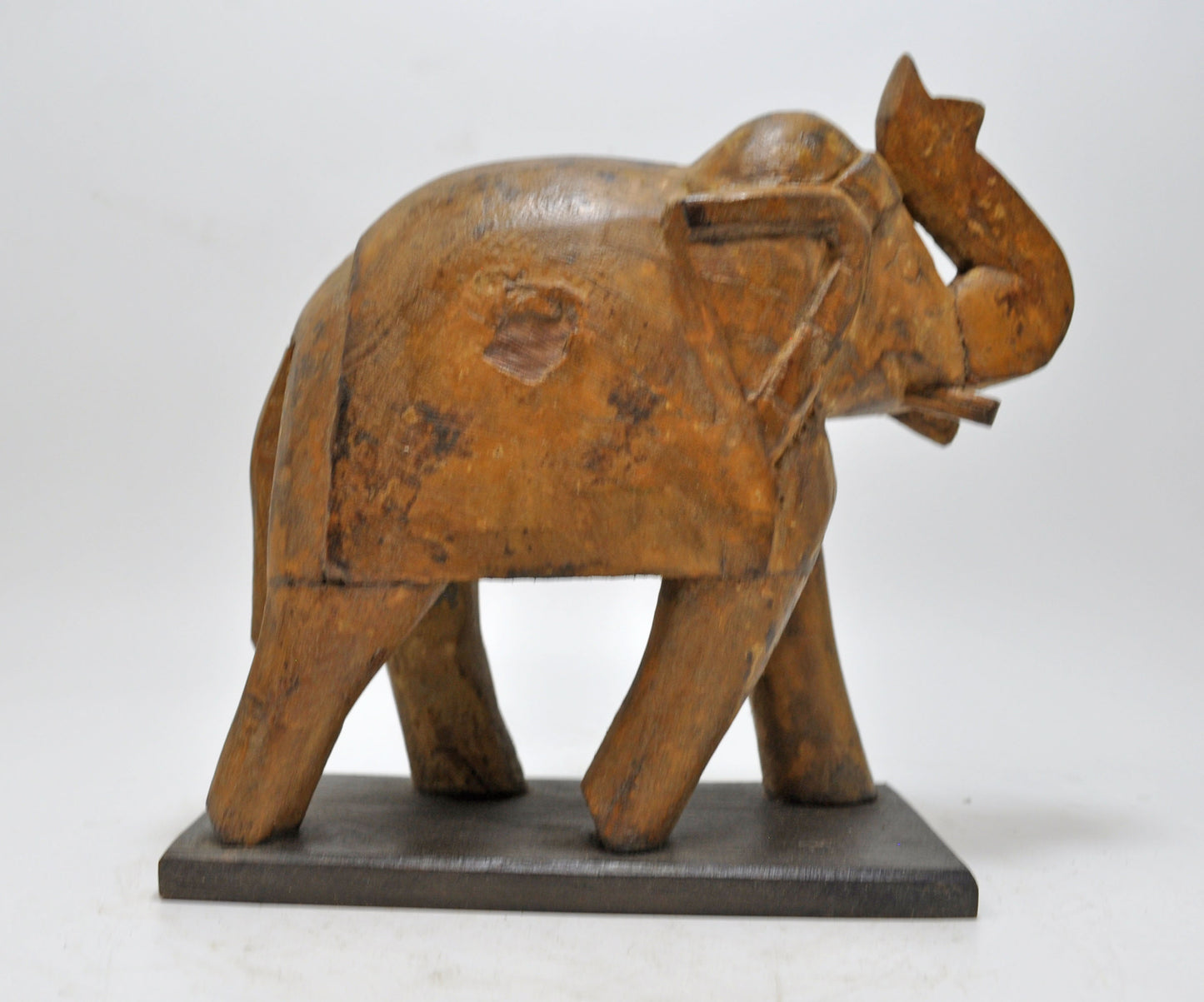 Vintage Wooden Elephant Figurine Original Old Fine Hand Carved