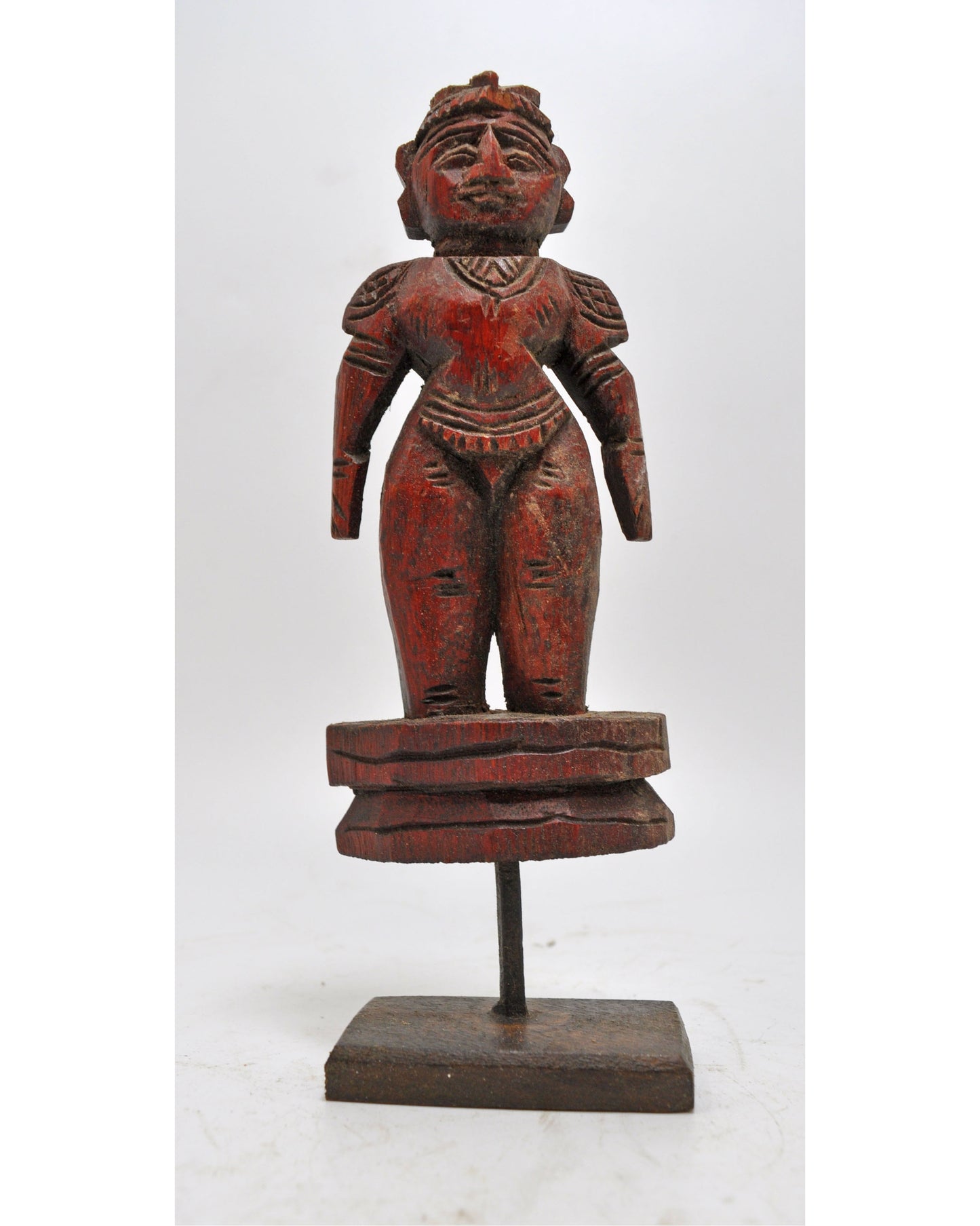 Antique Wooden Ethnic Man Figurine on Stand Original Old Very Fine Hand Carved