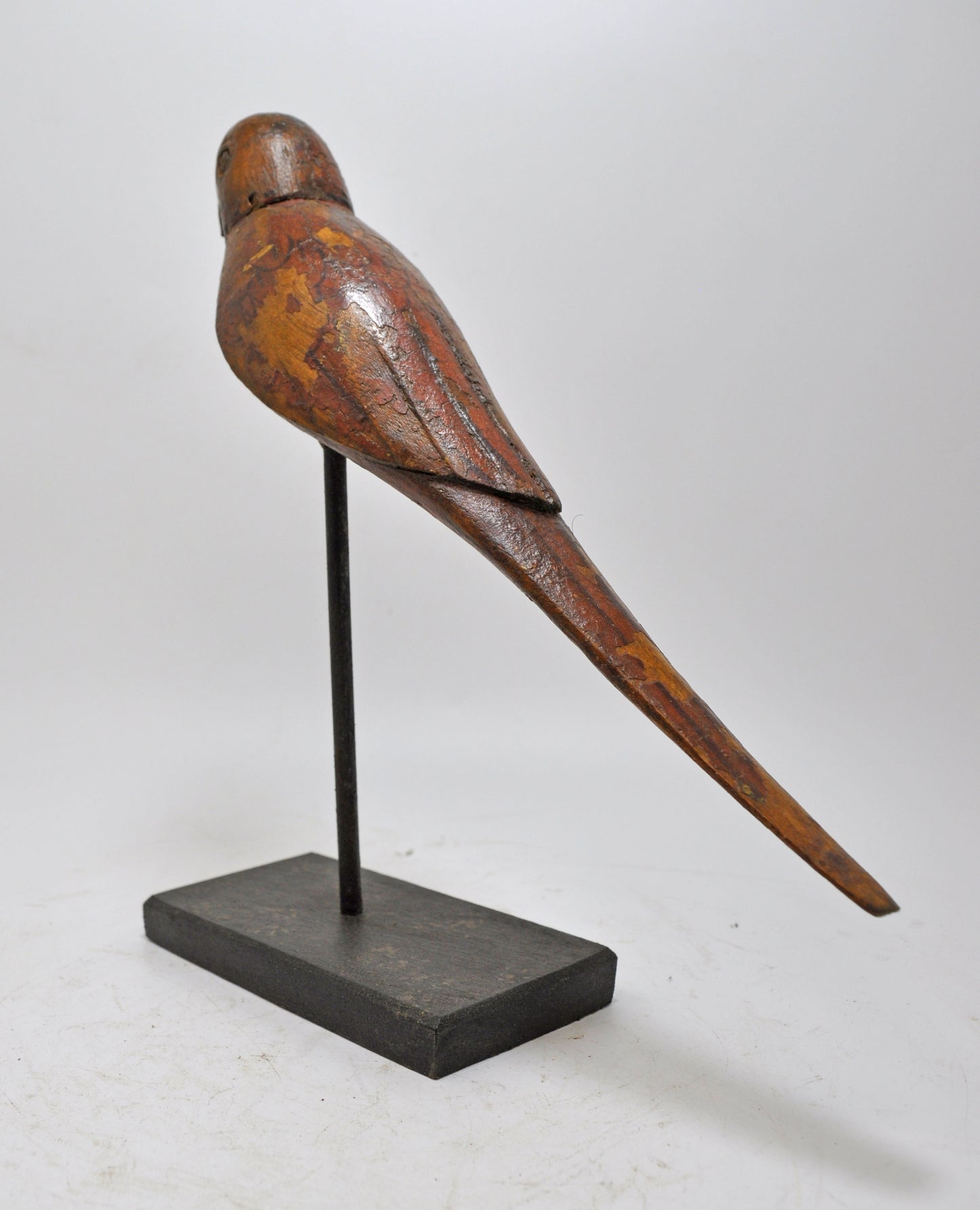Vintage Wooden Parrot Bird Figurine on Stand Original Old Hand Carved