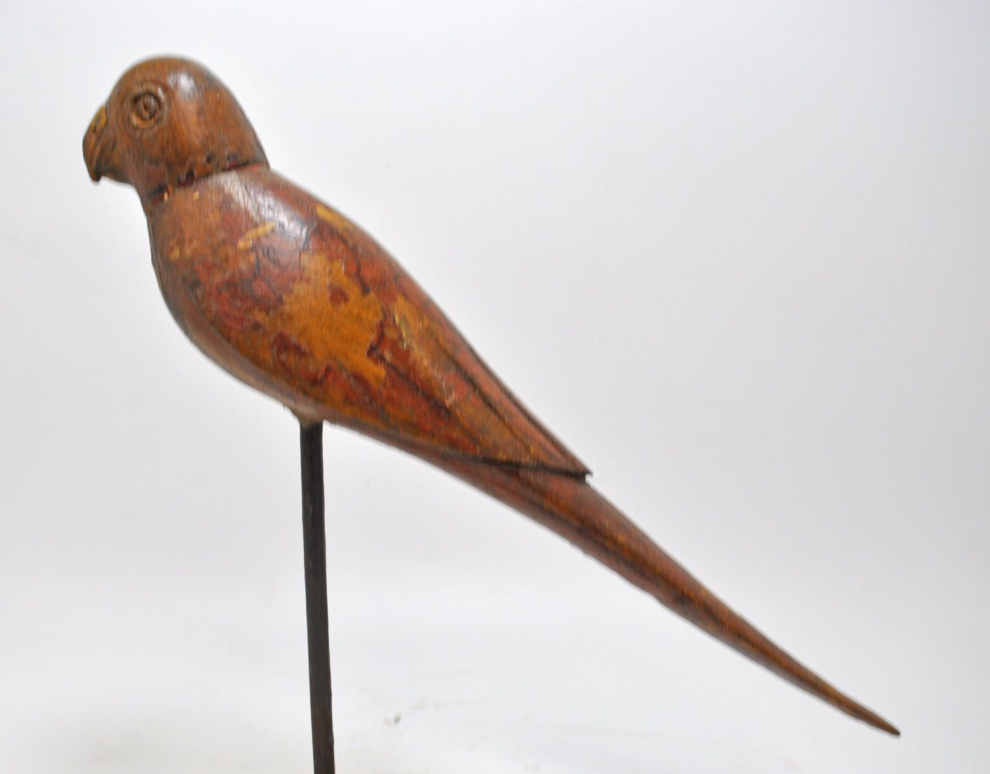 Vintage Wooden Parrot Bird Figurine on Stand Original Old Hand Carved