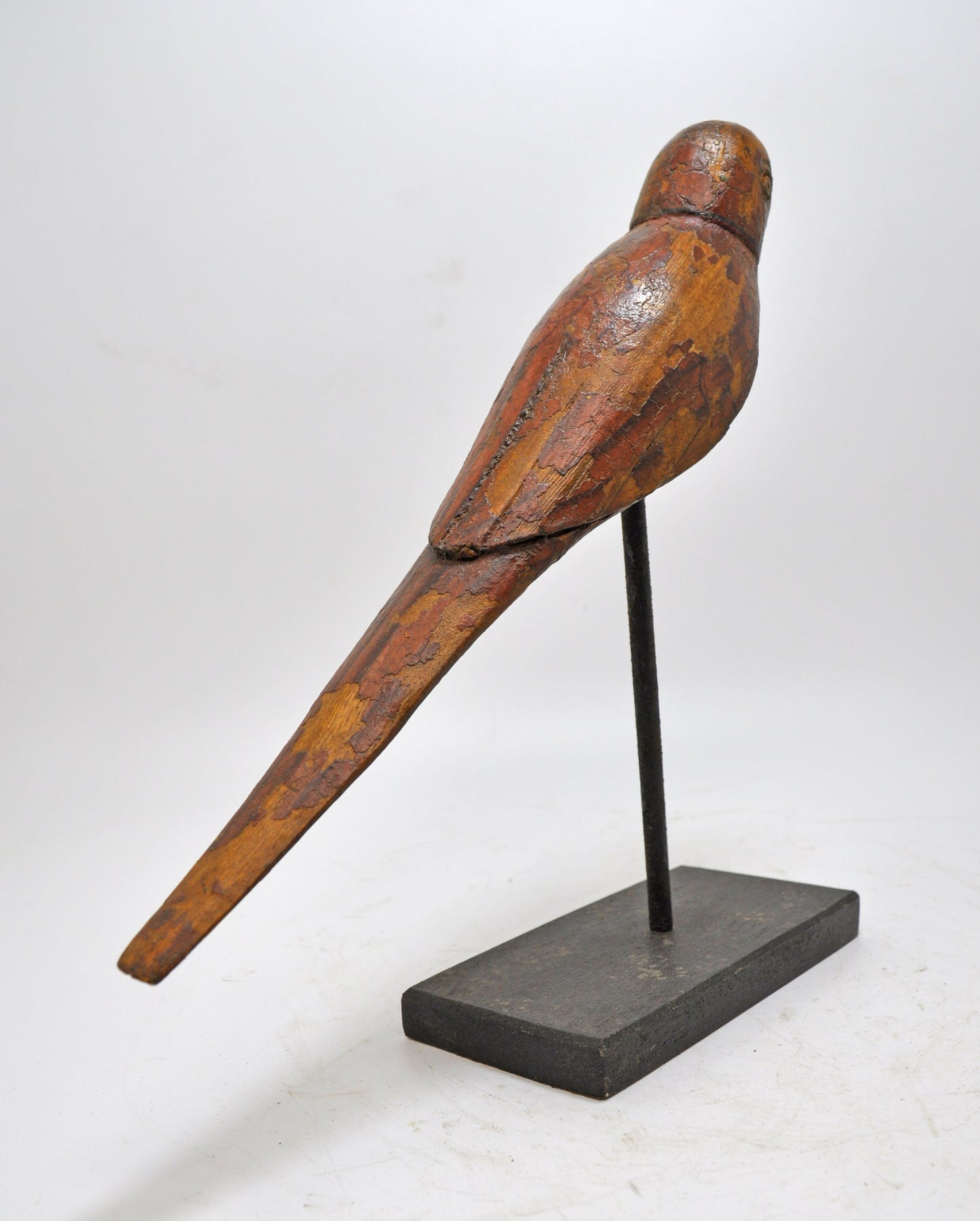 Vintage Wooden Parrot Bird Figurine on Stand Original Old Hand Carved