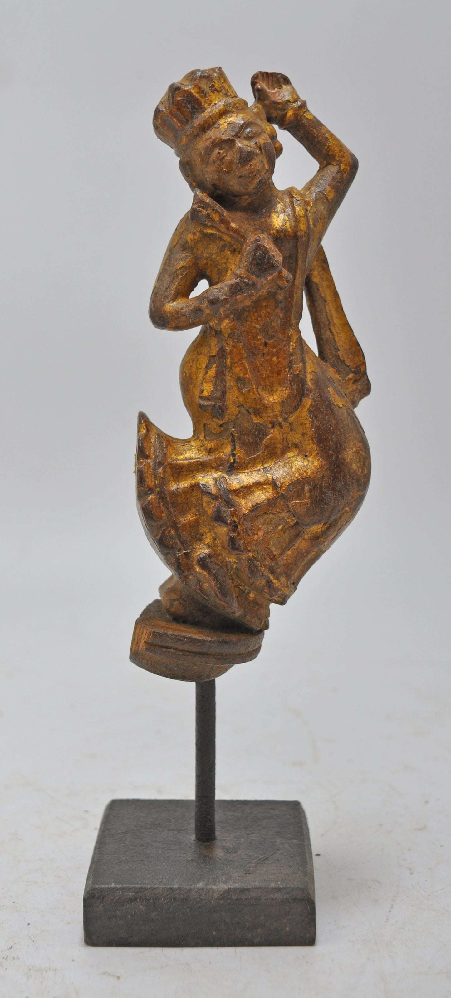 Antique Wooden Dancing Woman Figurine Original Old Very Fine Carved Painted