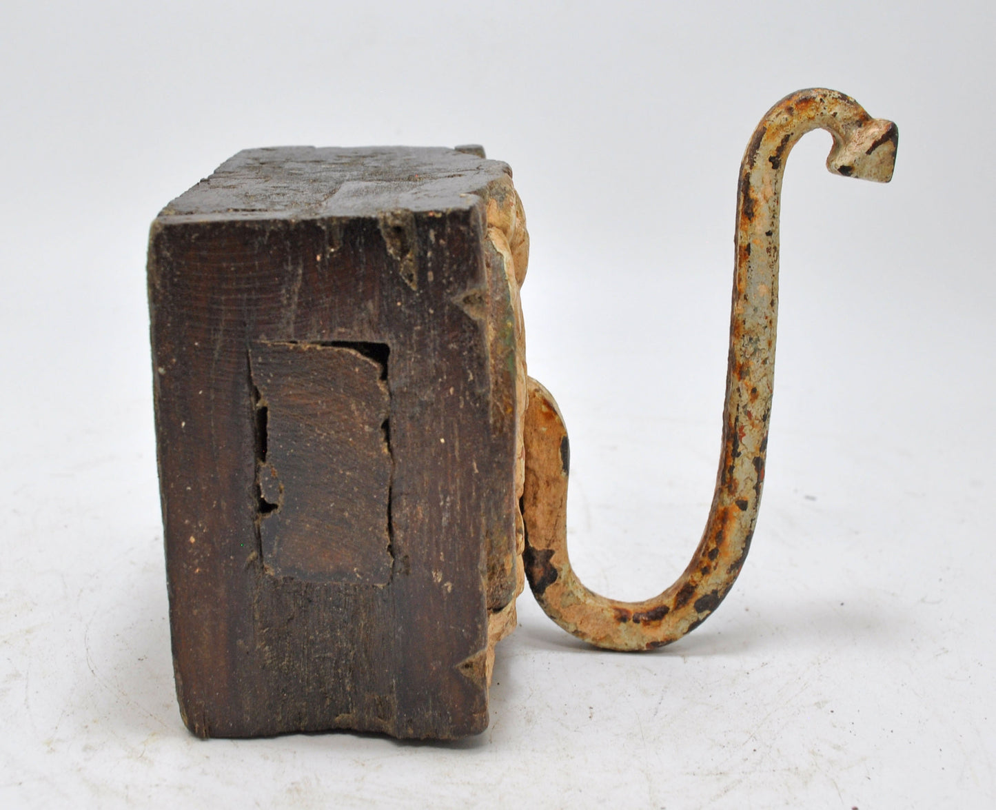 Antique Wooden Wall Hanging 1 Hook Hanger Original Old Hand Carved Polychrome
