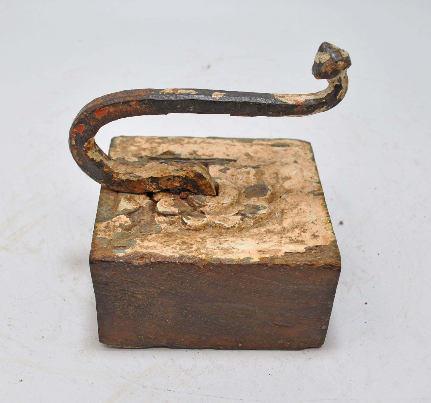 Antique Wooden Wall Hanging 1 Hook Hanger Original Old Hand Carved Polychrome