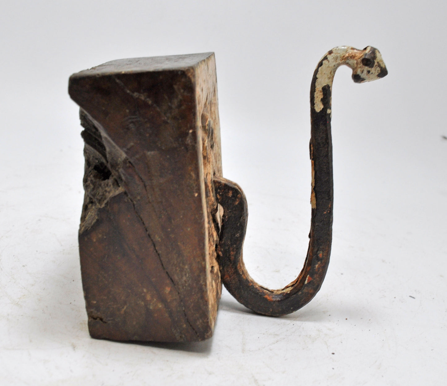 Antique Wooden Wall Hanging 1 Hook Hanger Original Old Hand Carved Polychrome