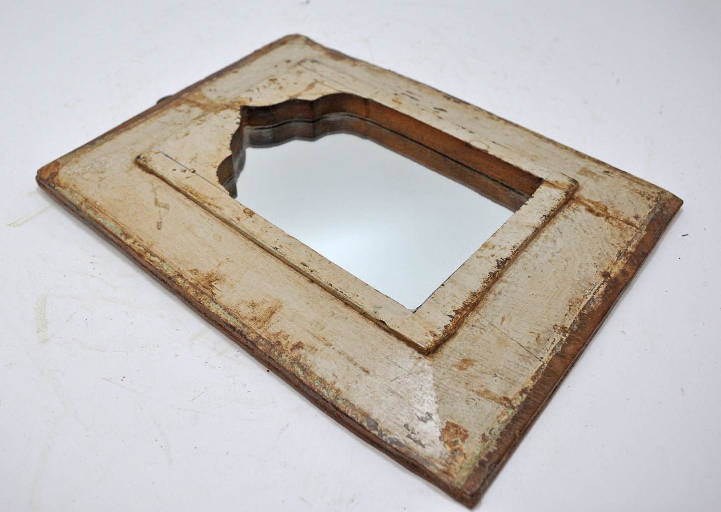 Antique Wooden Wall Décor Mirror Frame Original Old Hand Crafted Polychrome Rustic