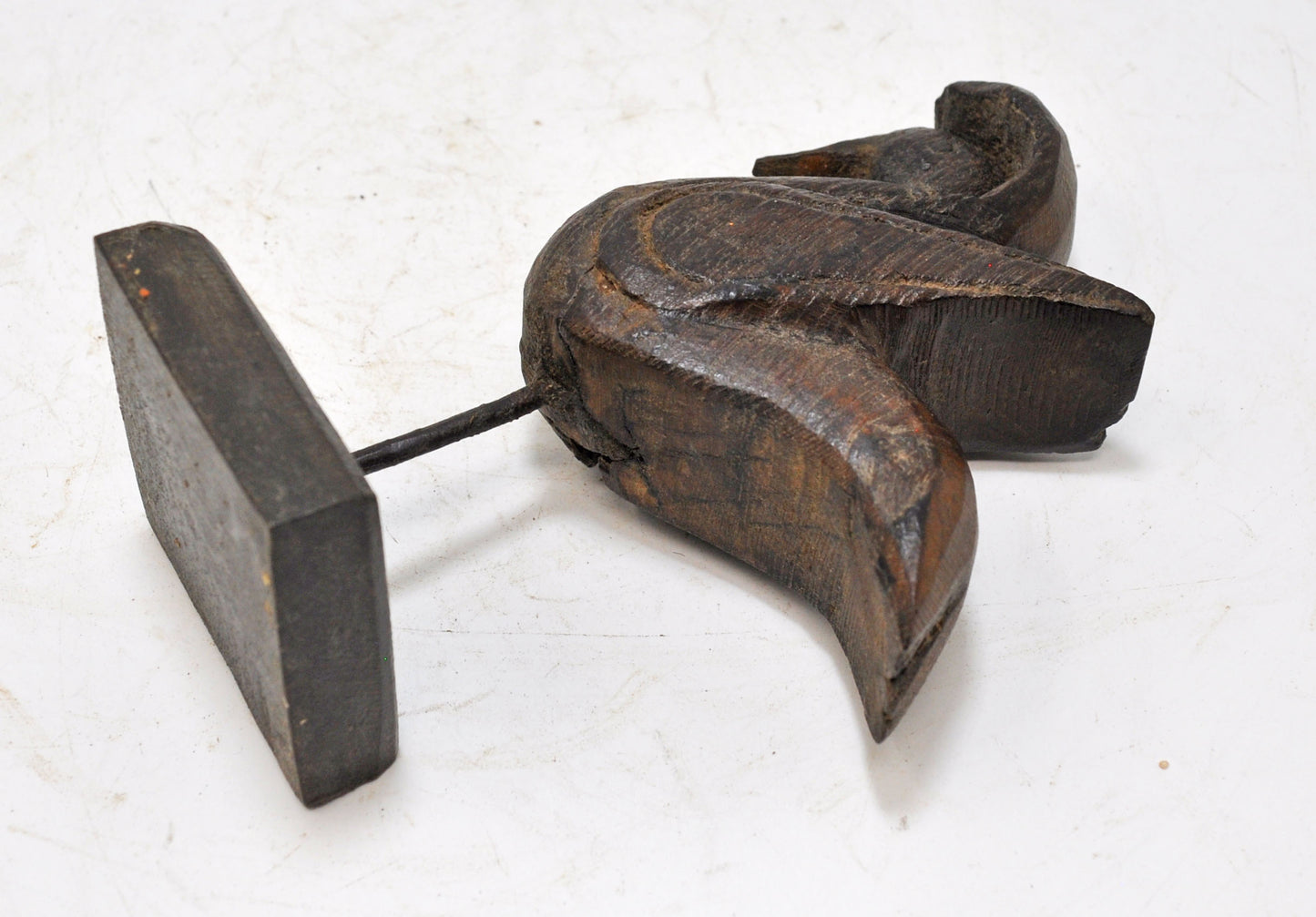 Vintage Wooden Small Bird Figurine on Stand Original Old Hand Carved