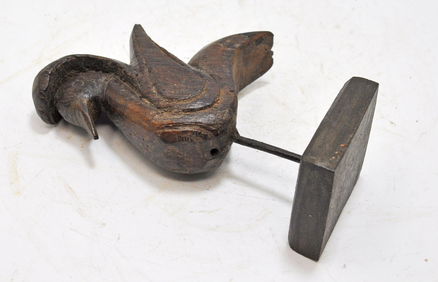 Vintage Wooden Small Bird Figurine on Stand Original Old Hand Carved