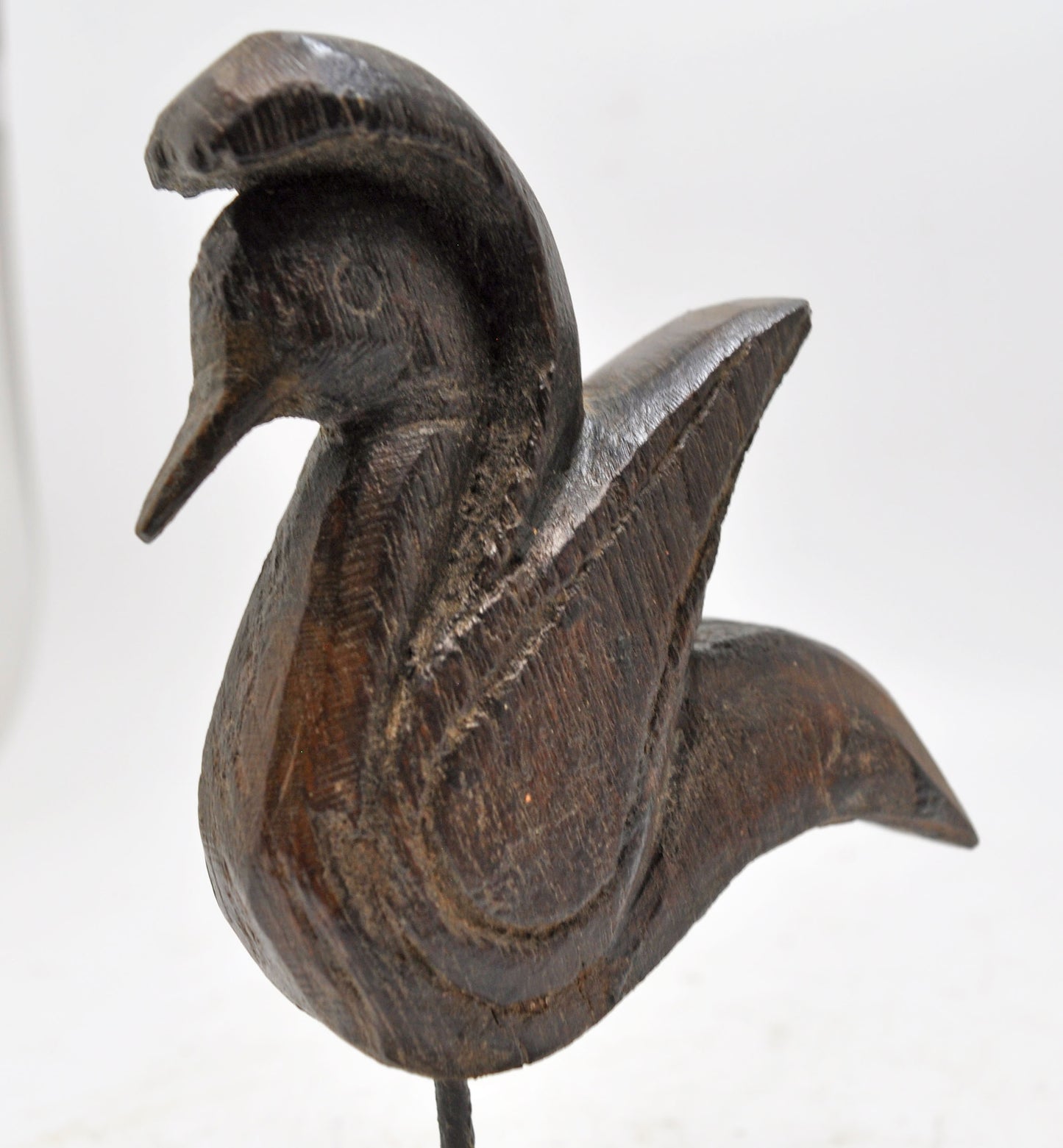 Vintage Wooden Small Bird Figurine on Stand Original Old Hand Carved