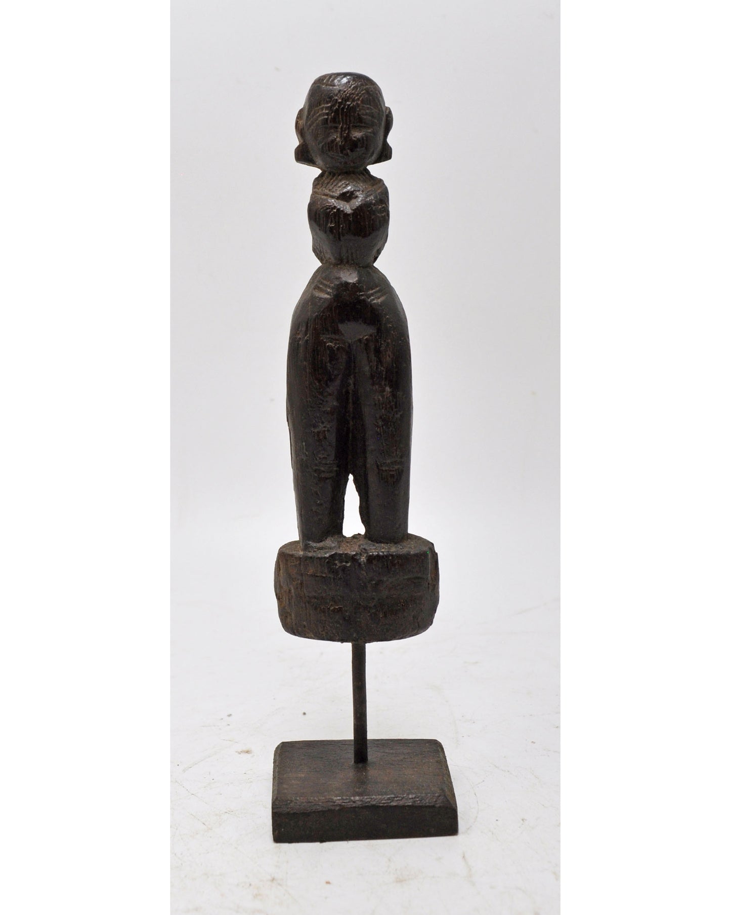 Antique Wooden Woman Figurine on Stand Original Old Hand Carved