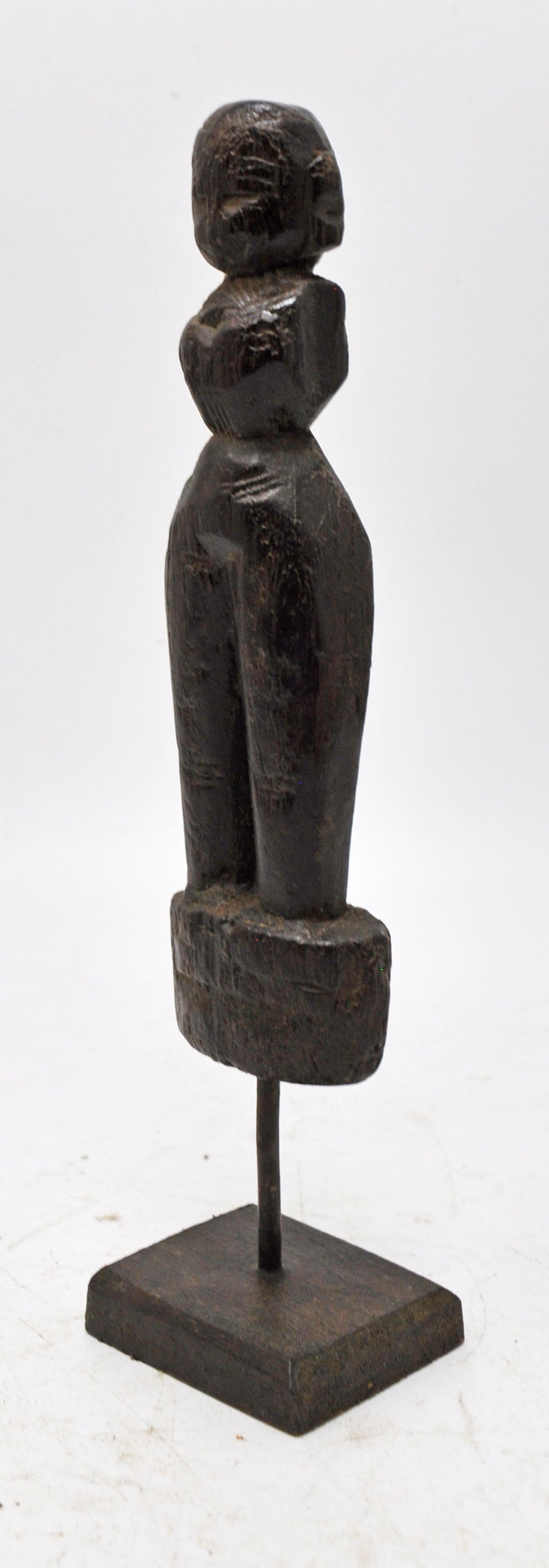 Antique Wooden Woman Figurine on Stand Original Old Hand Carved