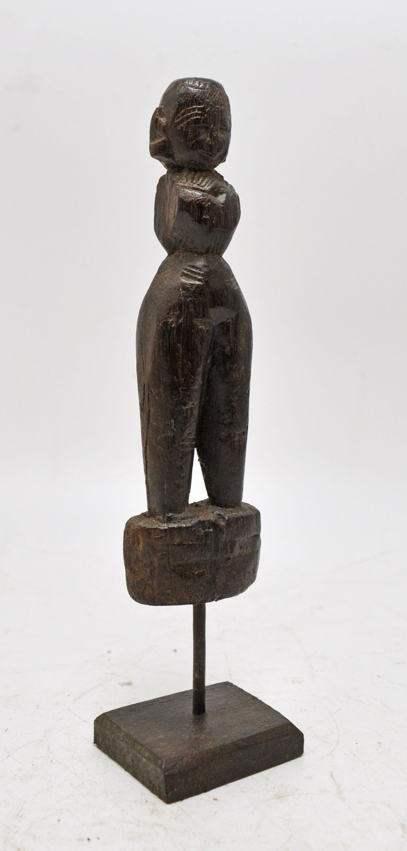 Antique Wooden Woman Figurine on Stand Original Old Hand Carved