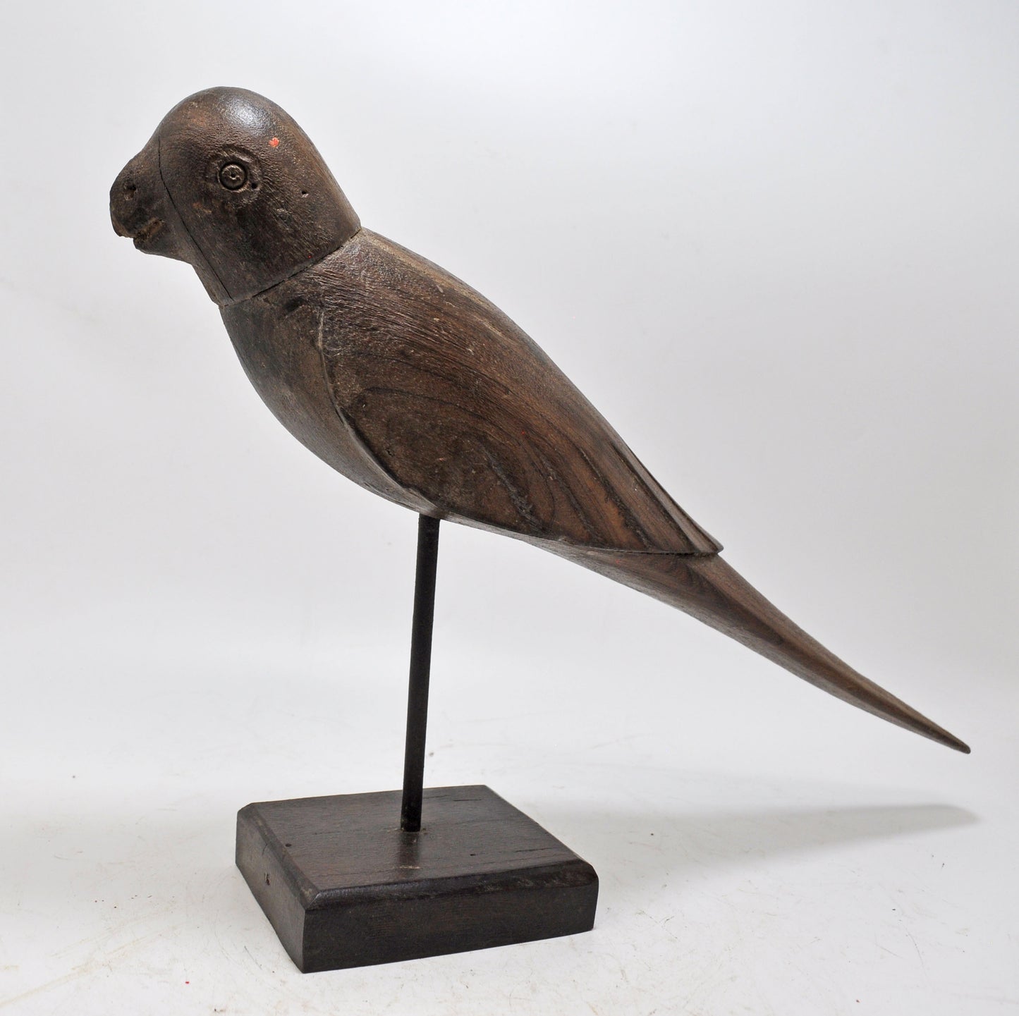 Vintage Wooden Parrot Bird Figurine on Stand Original Old Hand Carved